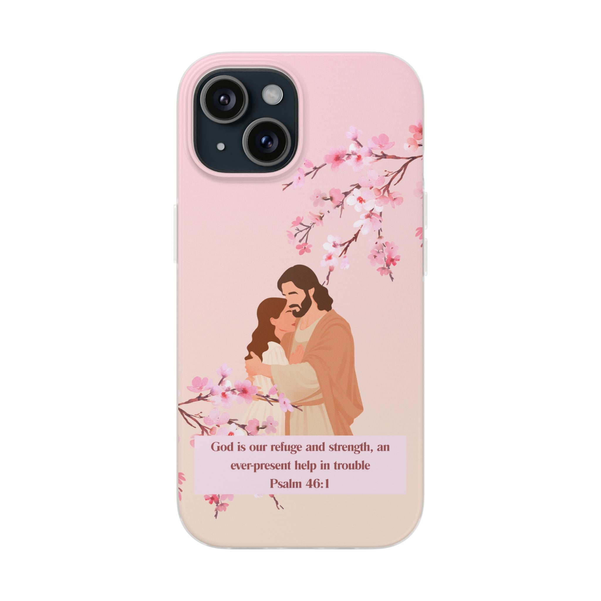 God Is Our Refuge – Psalm 46:1 Cherry Blossom Christian Flexi Phone Case