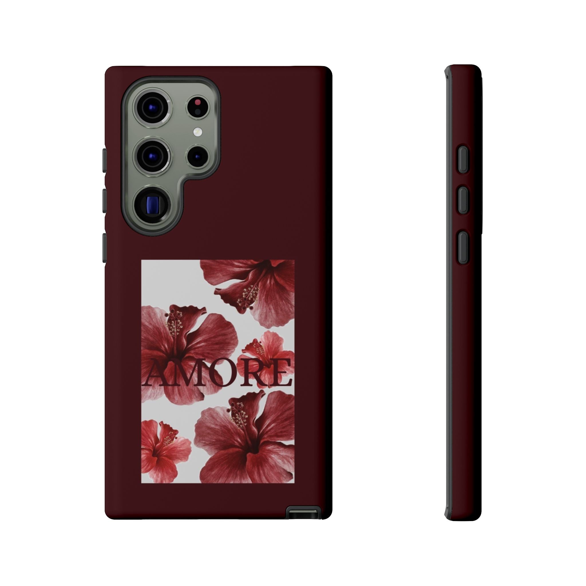Amore Floral Phone Case — Burgundy Tough Protective Cover