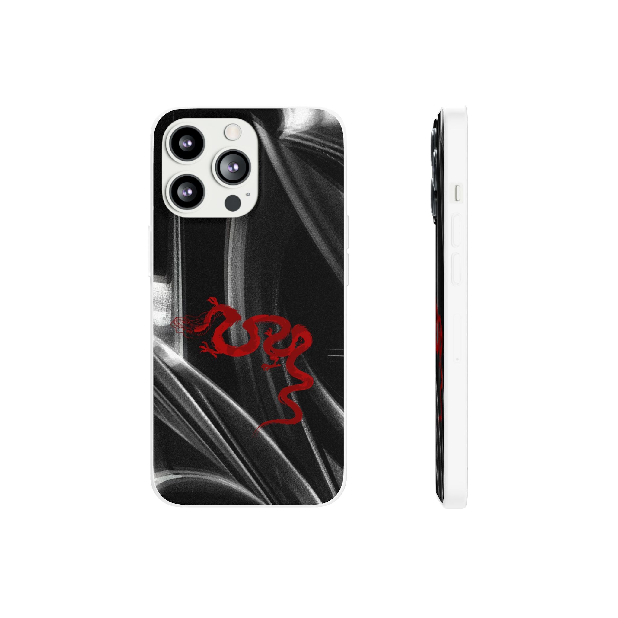 Flexi Phone Case — Black Smoke Background with Red Dragon