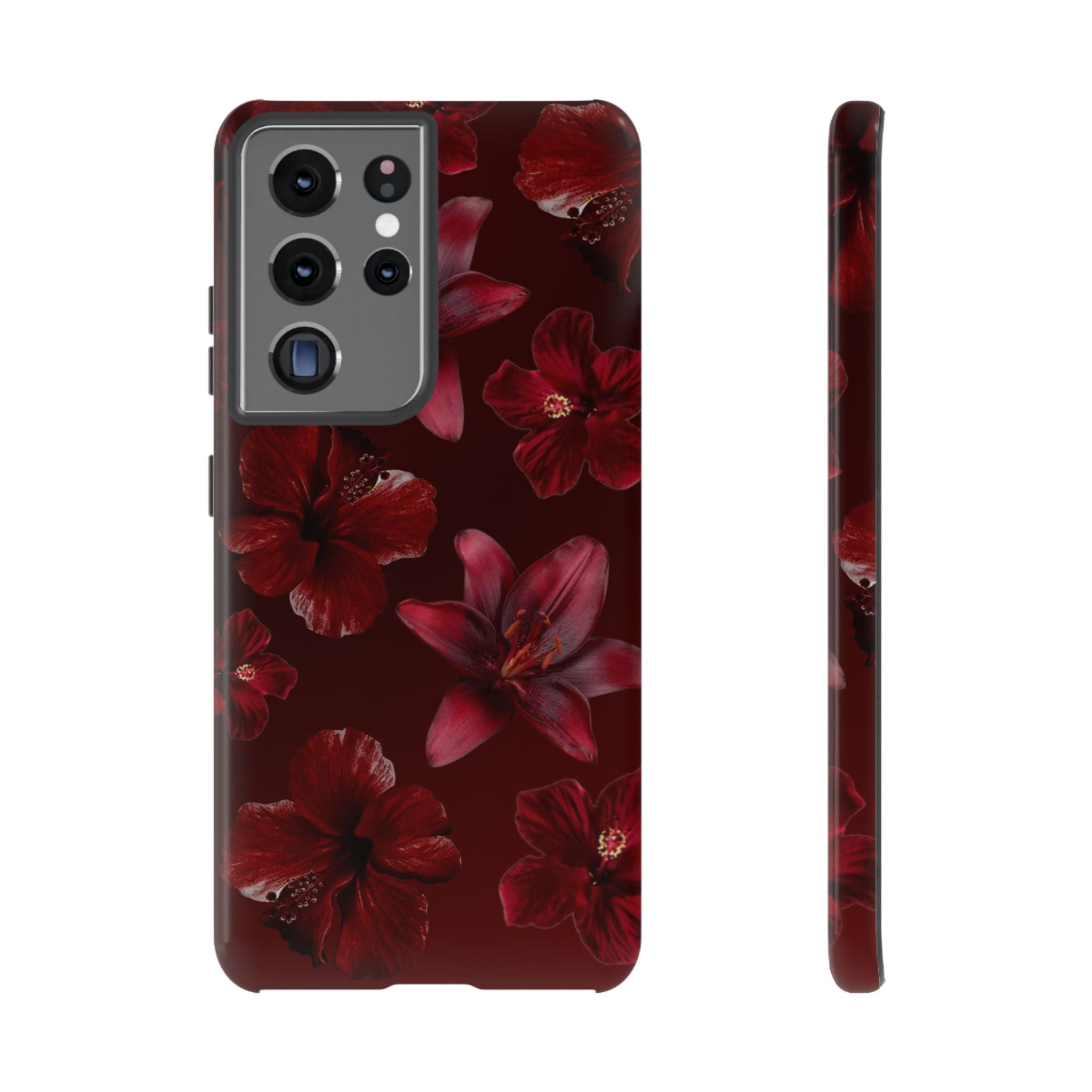 Tough Cases - Dark Red Floral Phone Case
