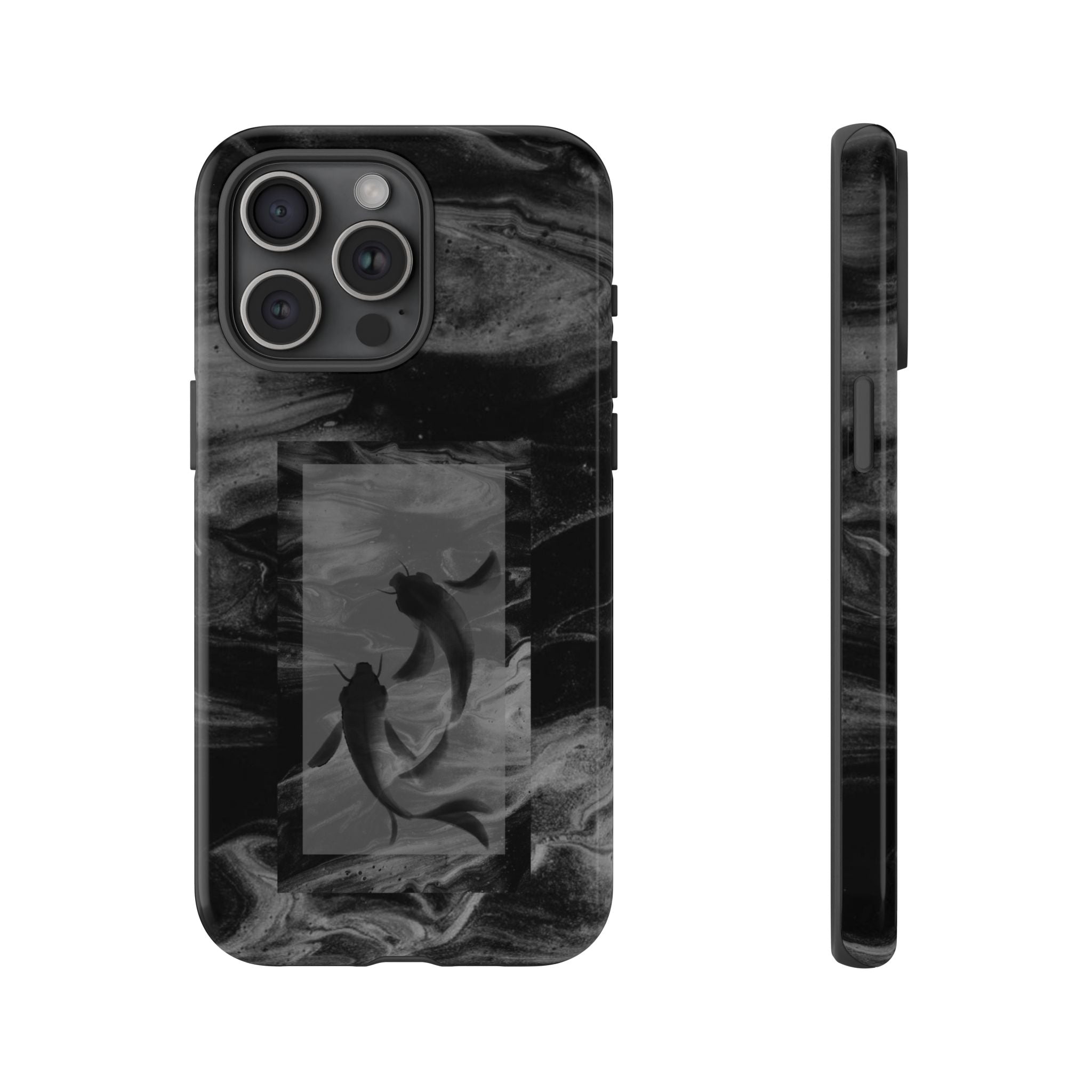 Koi Yin-Yang Marble Phone Case – Black Smoky Art Protection