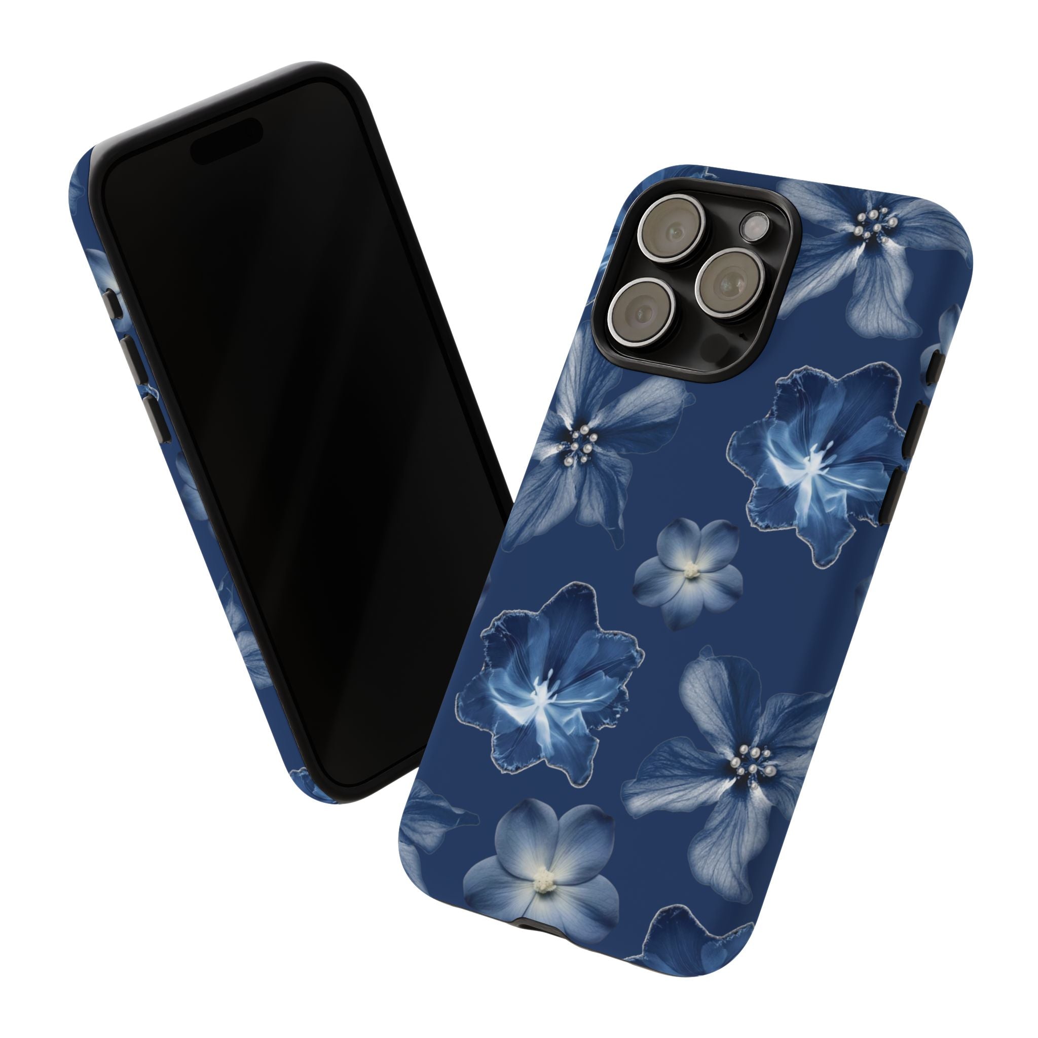 Navy Floral Tough Phone Case — Blue Bloom Protective Cover