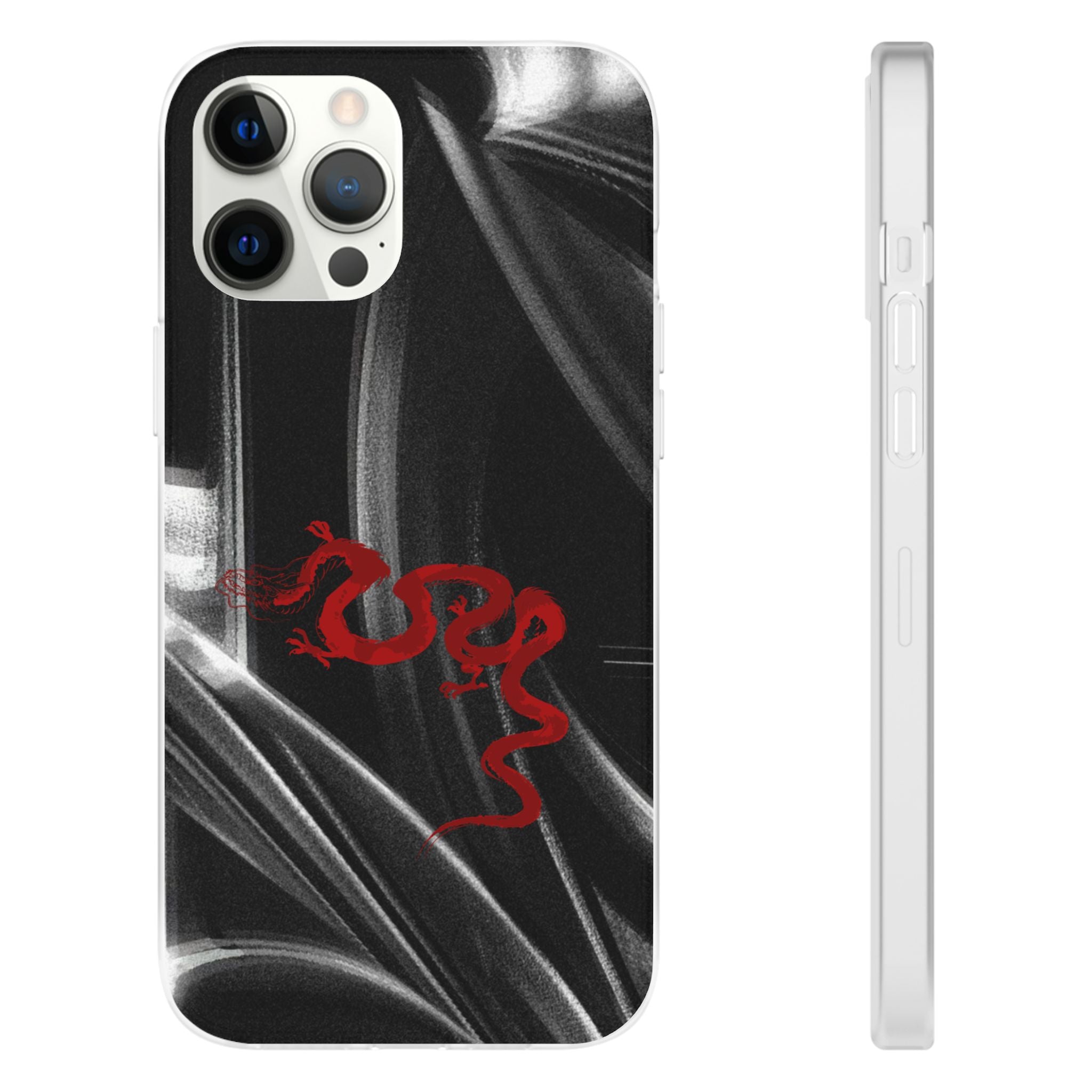 Flexi Phone Case — Black Smoke Background with Red Dragon