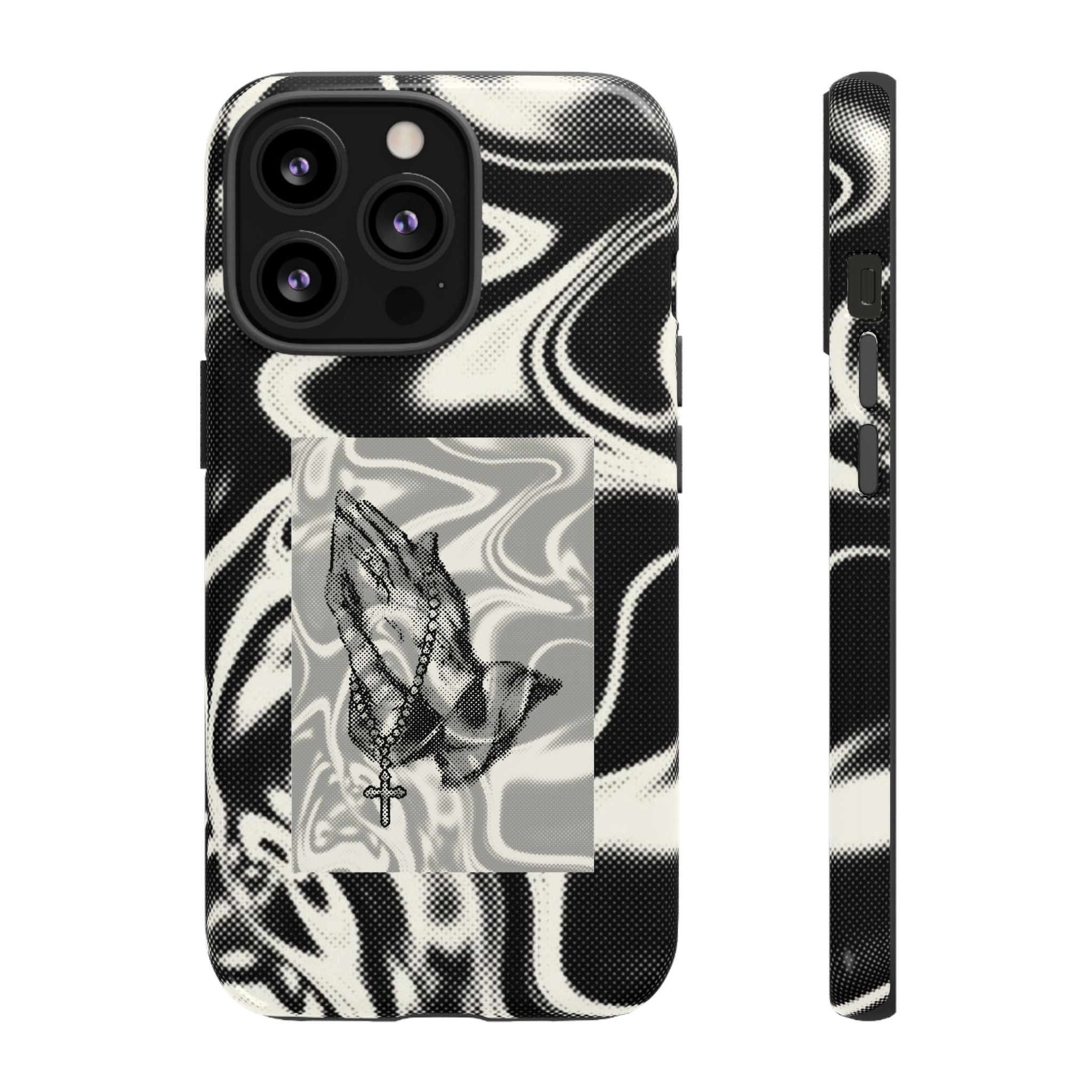 Praying Hands Phone Case – Black White Marble Spiritual Design