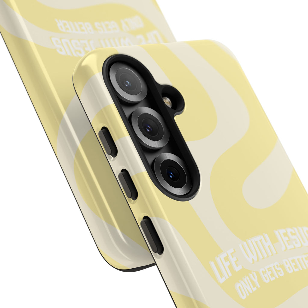 Yellow Swirl Phone Case - "Life With Jesus Only Gets Better" Christian iPhone Cover Tough Case