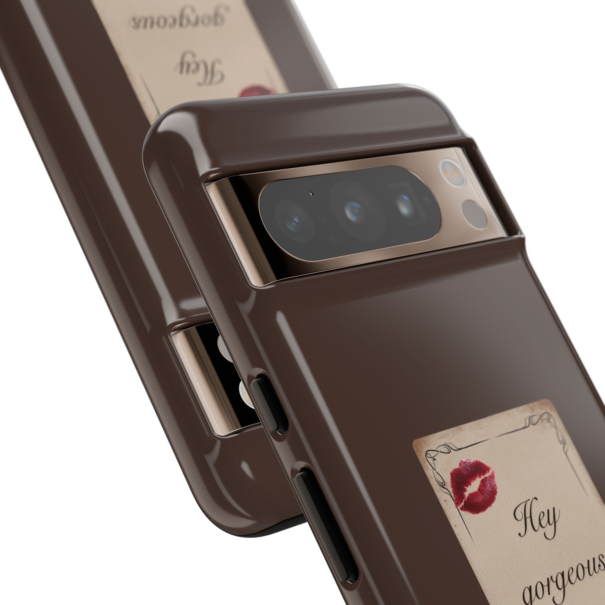 Hey Gorgeous Phone Case — Brown Lip Print & Shadow Hand Protective Cover