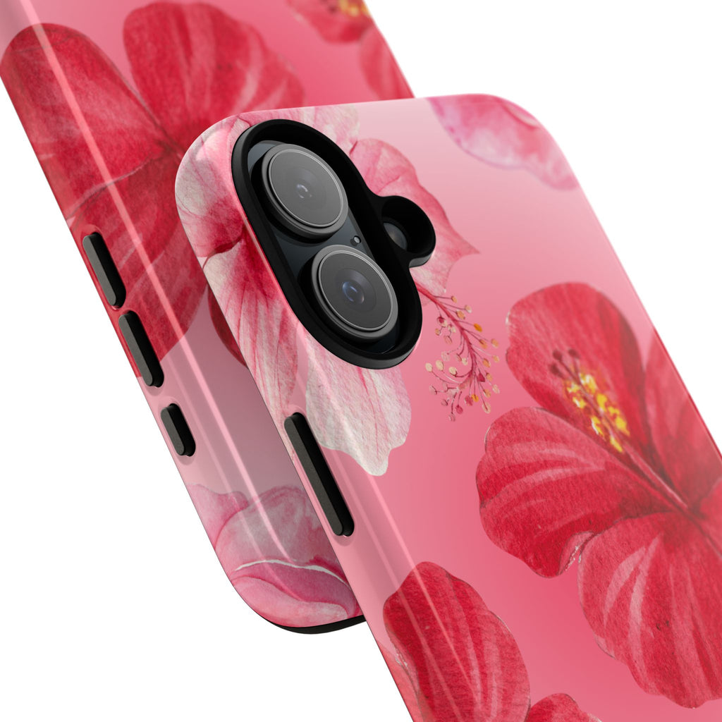 Hibiscus Pink Tough Phone Case — Floral Tropical Protective Cover