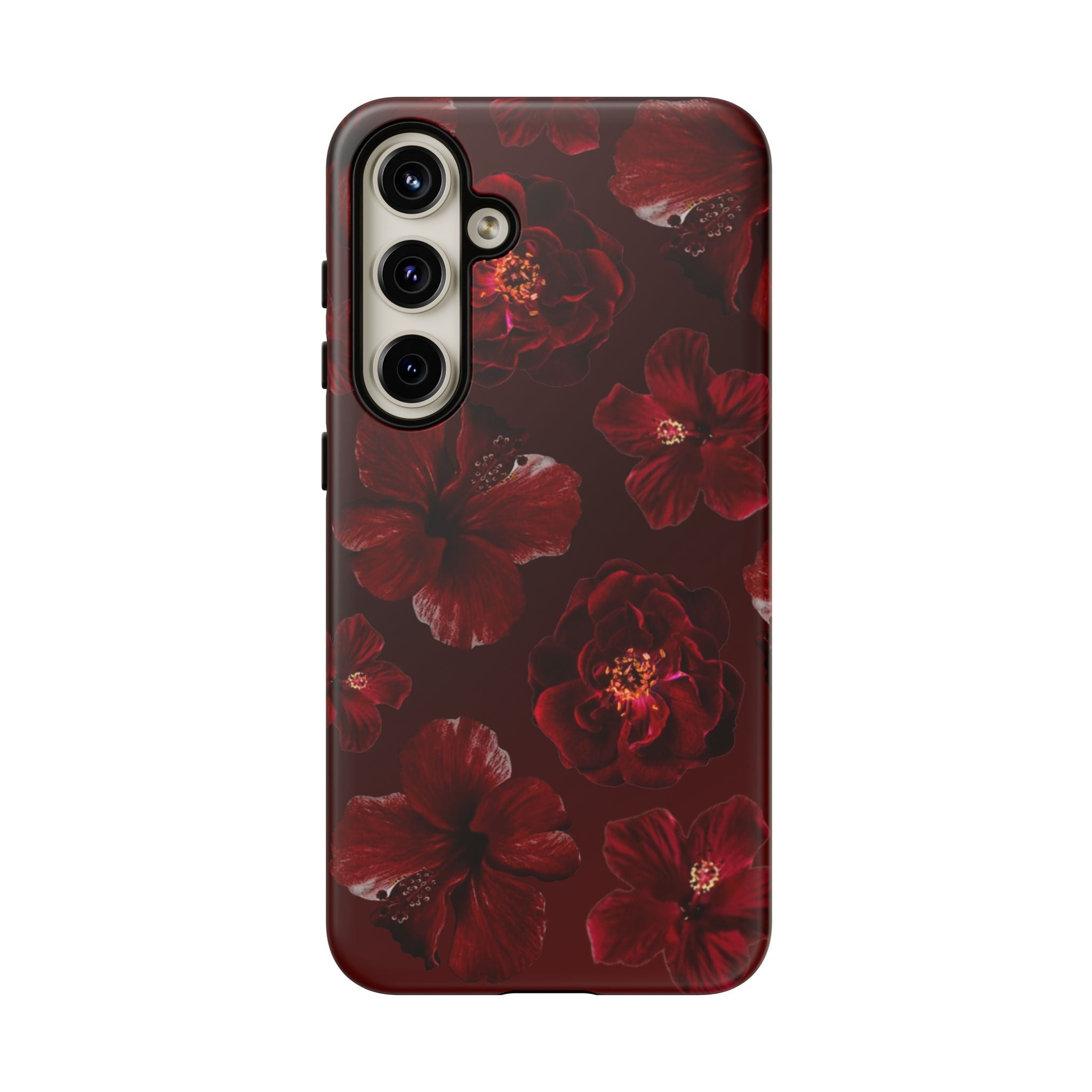 Dark Red Floral Phone Case – Protective Tough Case with Burgundy Roses