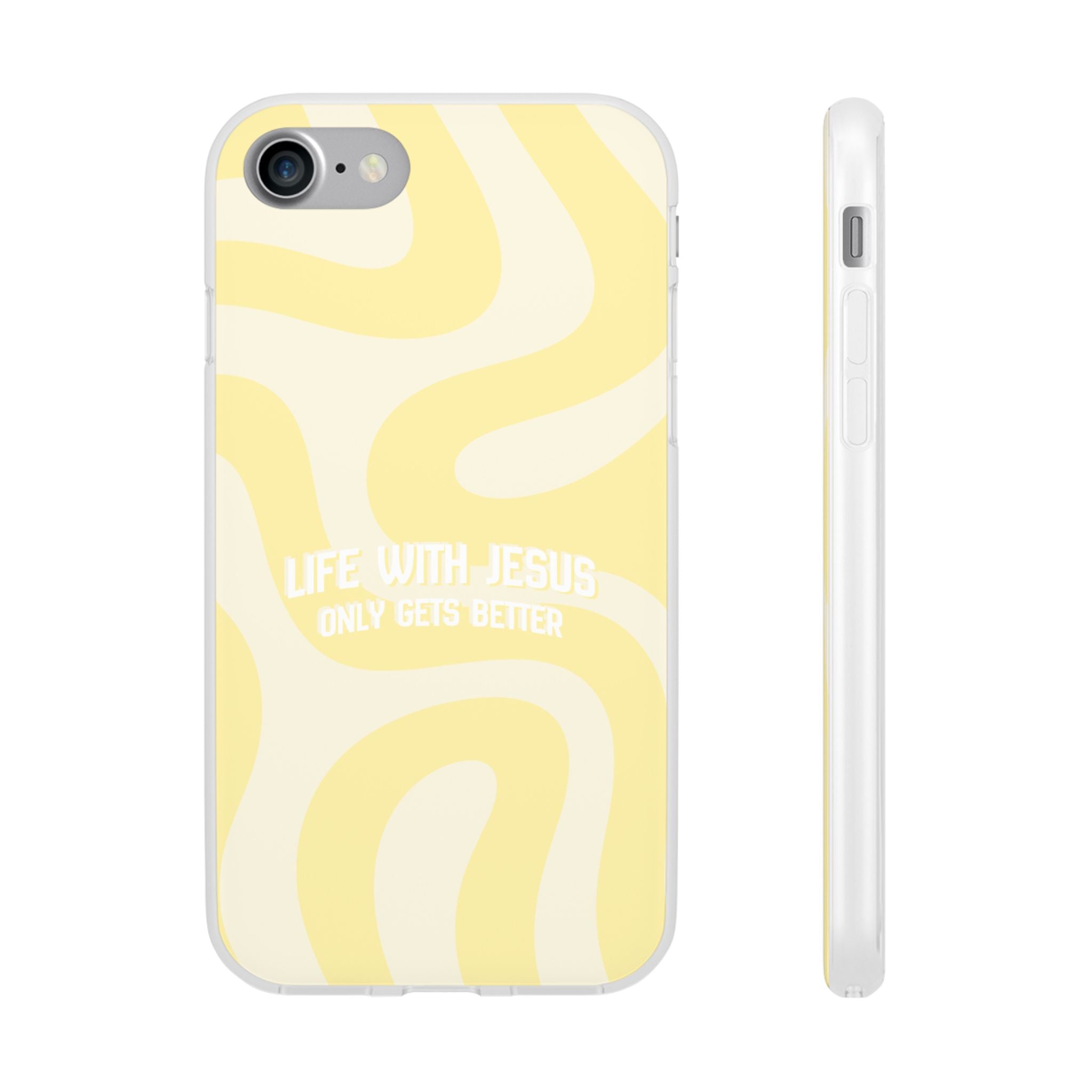 Christian Phone Case - "Life With Jesus Only Gets Better" Yellow Swirl Flexi Case