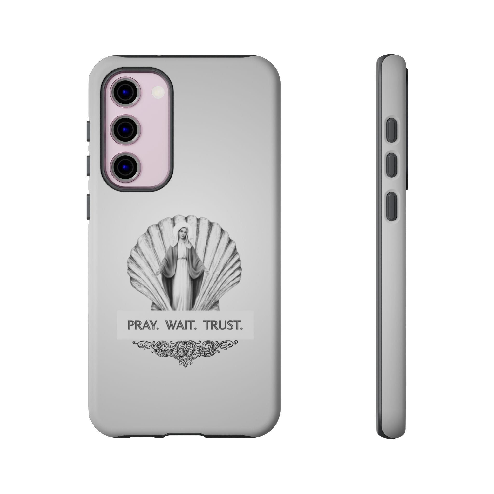 Phone Case — 'Pray. Wait. Trust.' Religious Shell Design (Catholic Inspirational)