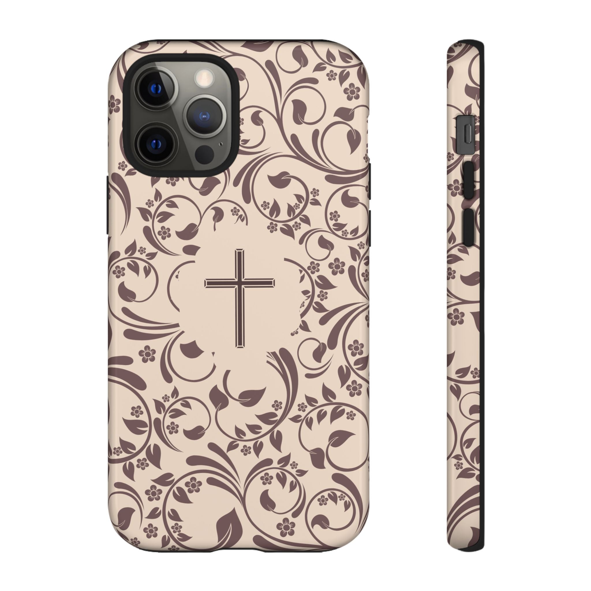 Christian Cross Floral Phone Case — Elegant Religious Protective Cover