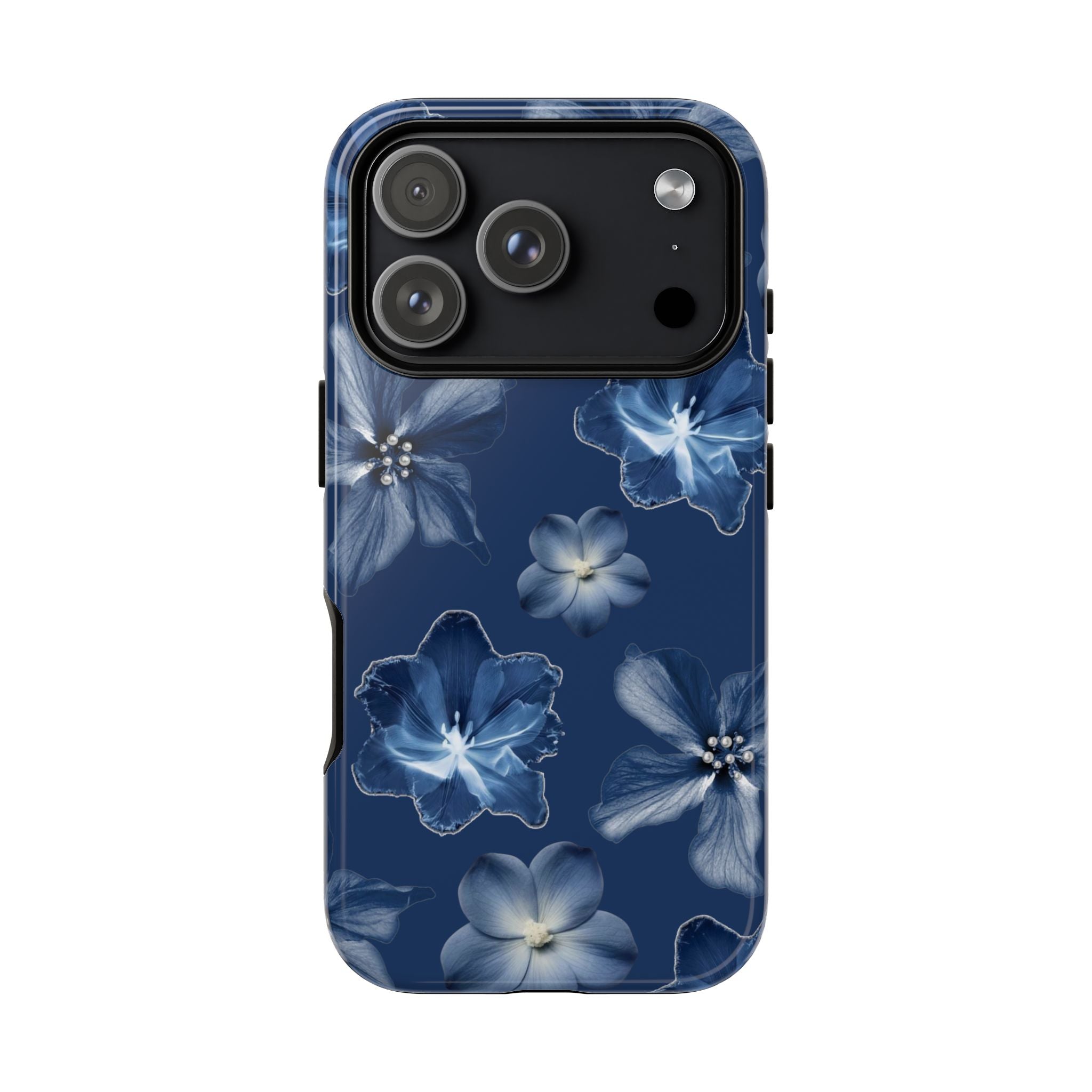 Navy Floral Tough Phone Case — Blue Bloom Protective Cover