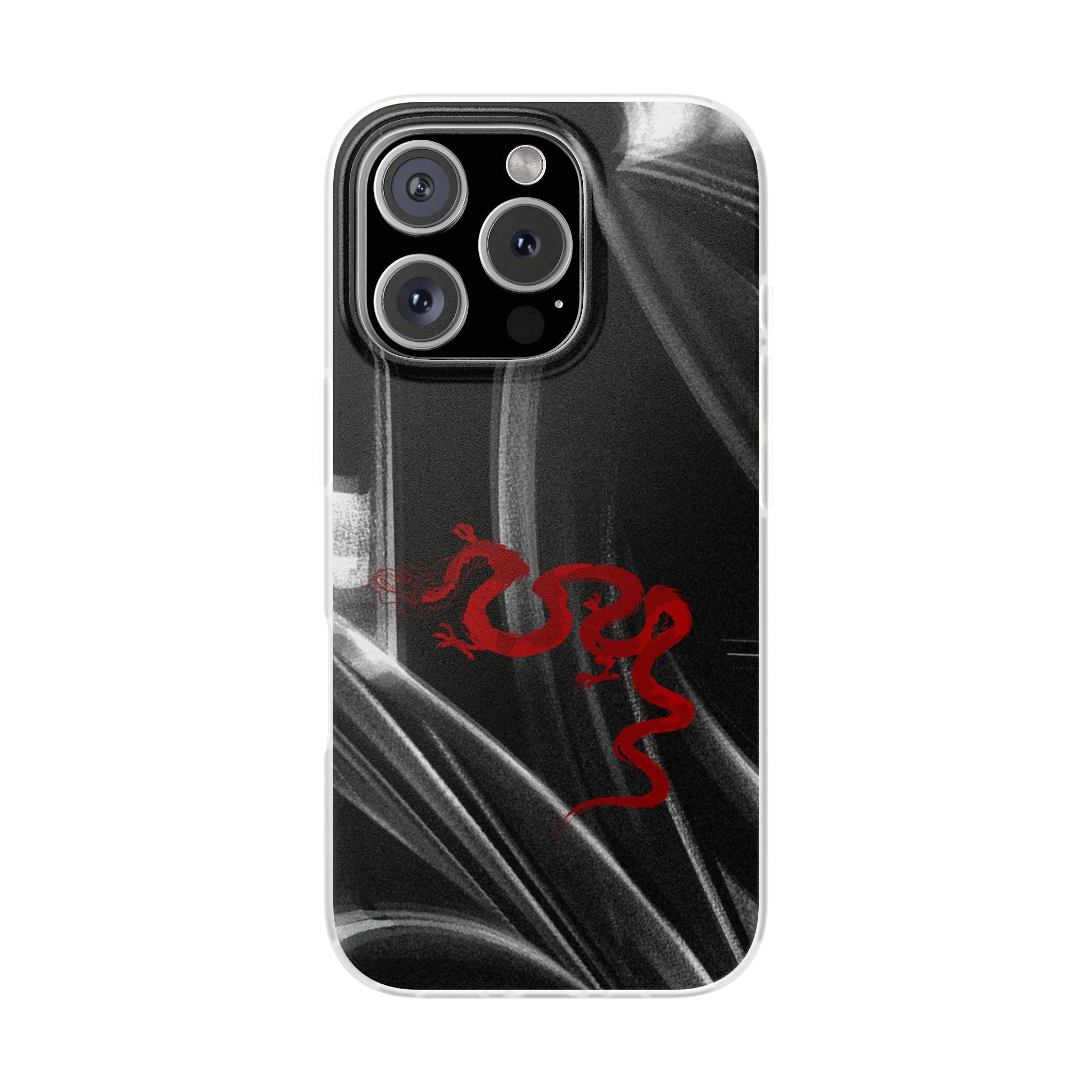 Flexi Phone Case — Black Smoke Background with Red Dragon