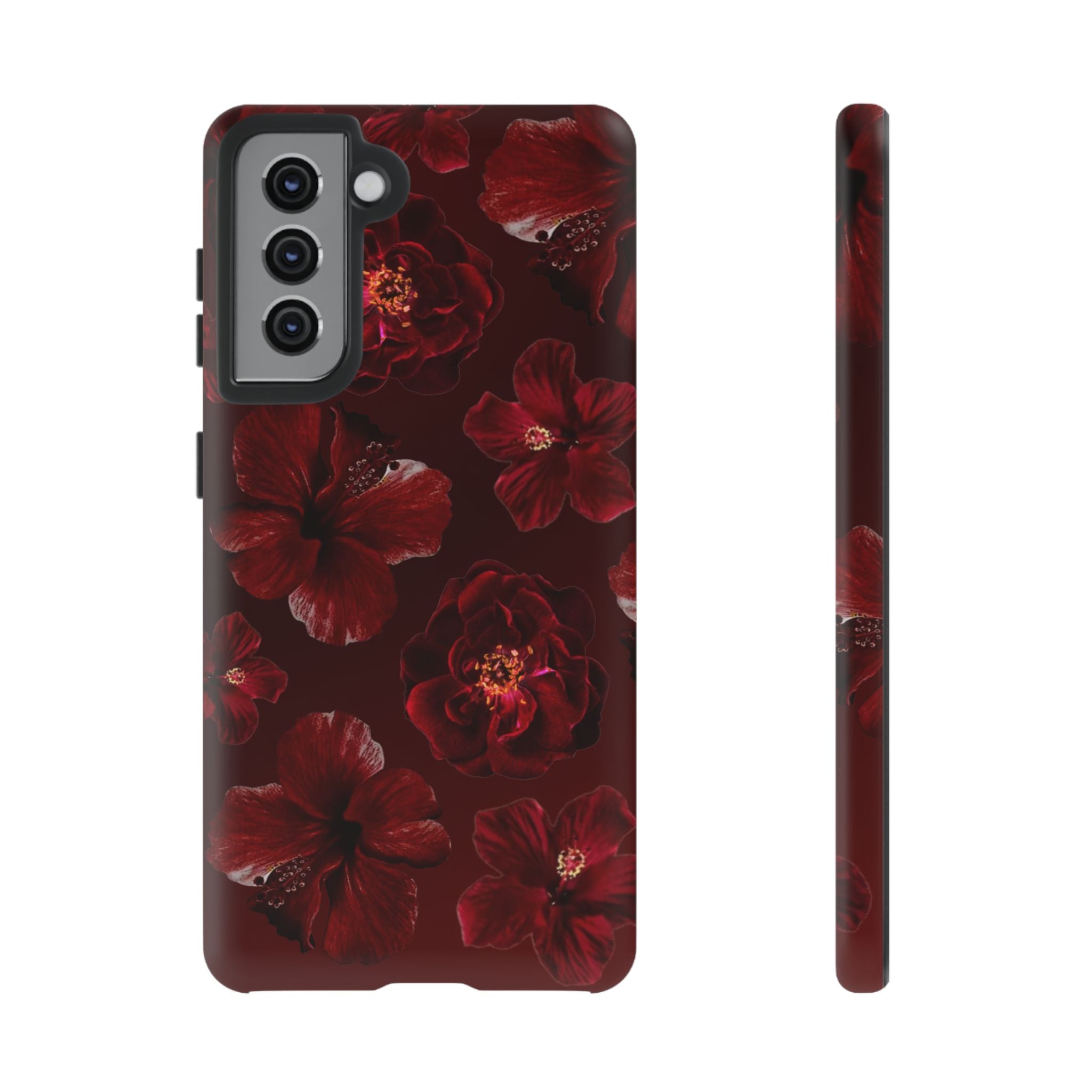 Dark Red Floral Phone Case – Protective Tough Case with Burgundy Roses