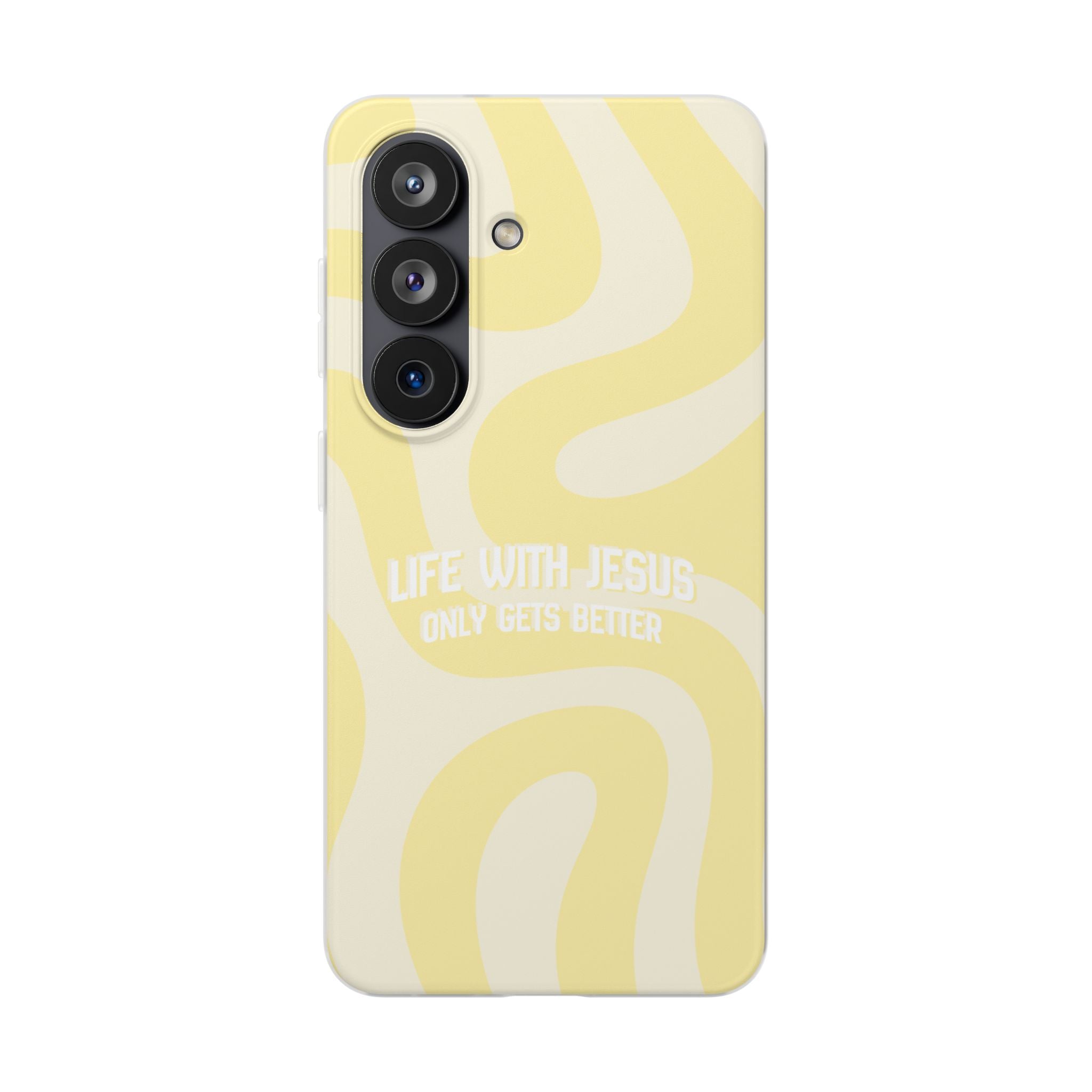 Christian Phone Case - "Life With Jesus Only Gets Better" Yellow Swirl Flexi Case
