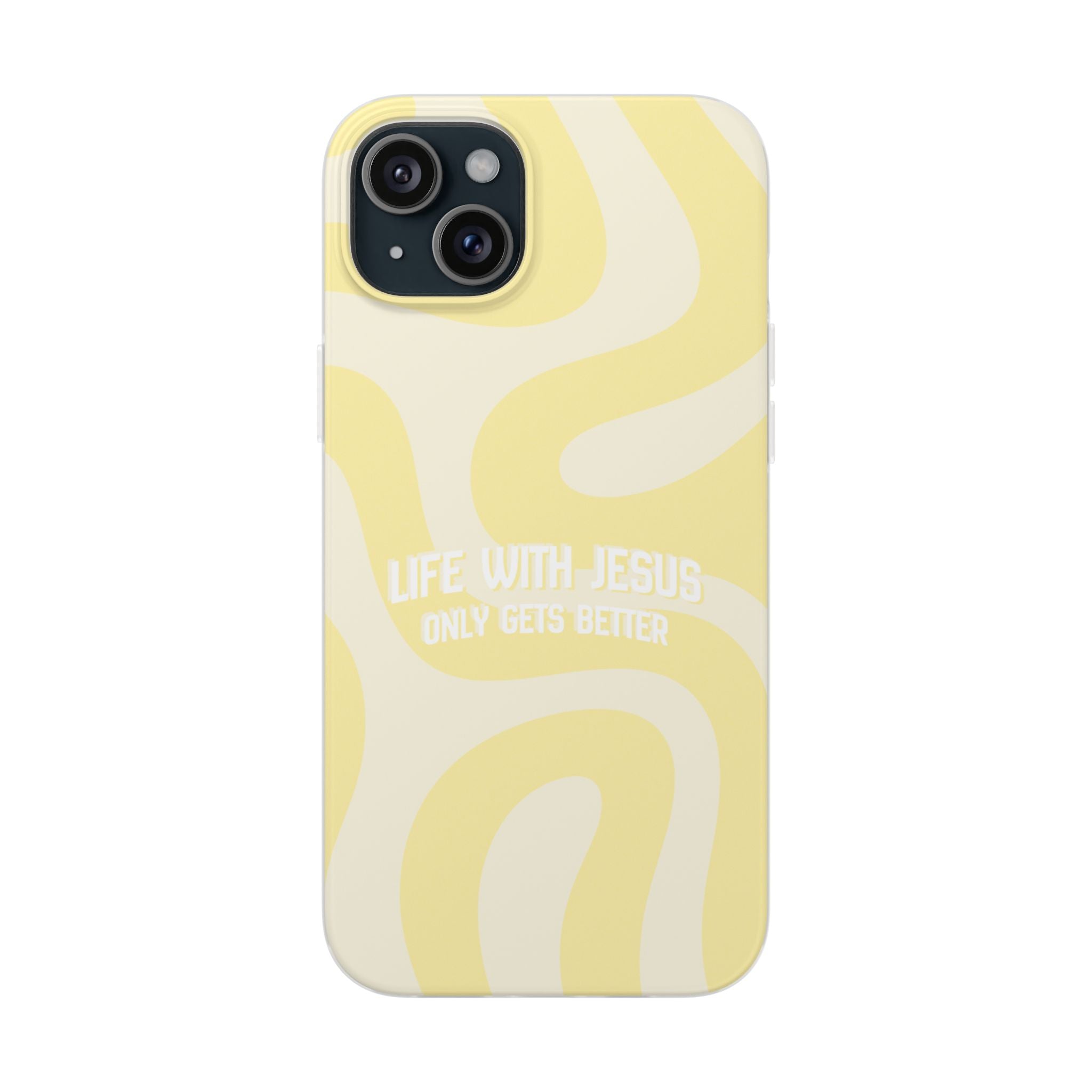 Christian Phone Case - "Life With Jesus Only Gets Better" Yellow Swirl Flexi Case