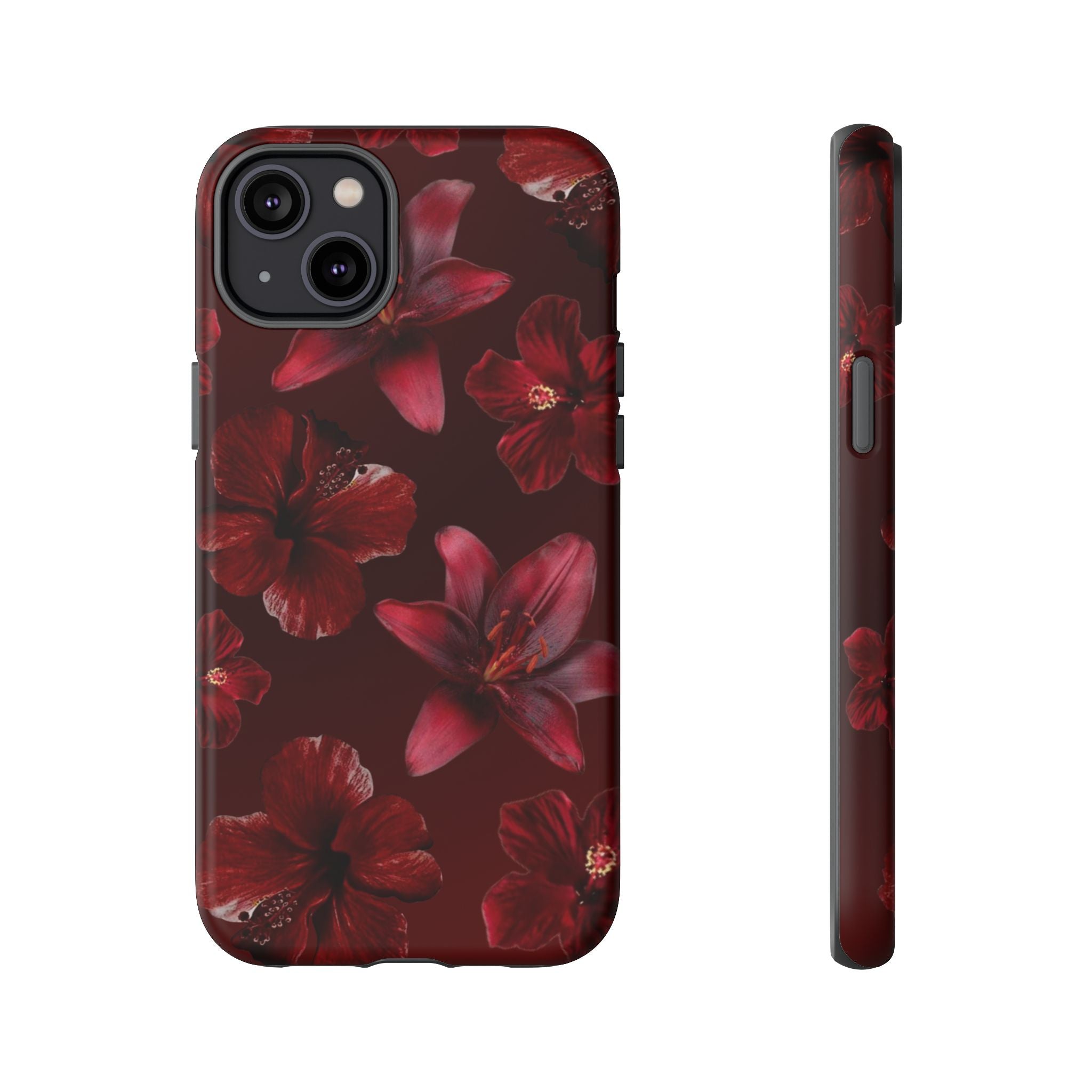 Tough Cases - Dark Red Floral Phone Case