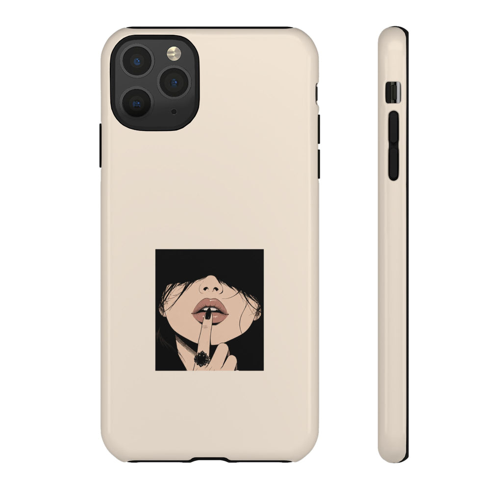 Minimal Anime Girl Shh Design, Edgy Aesthetic Protective Cover