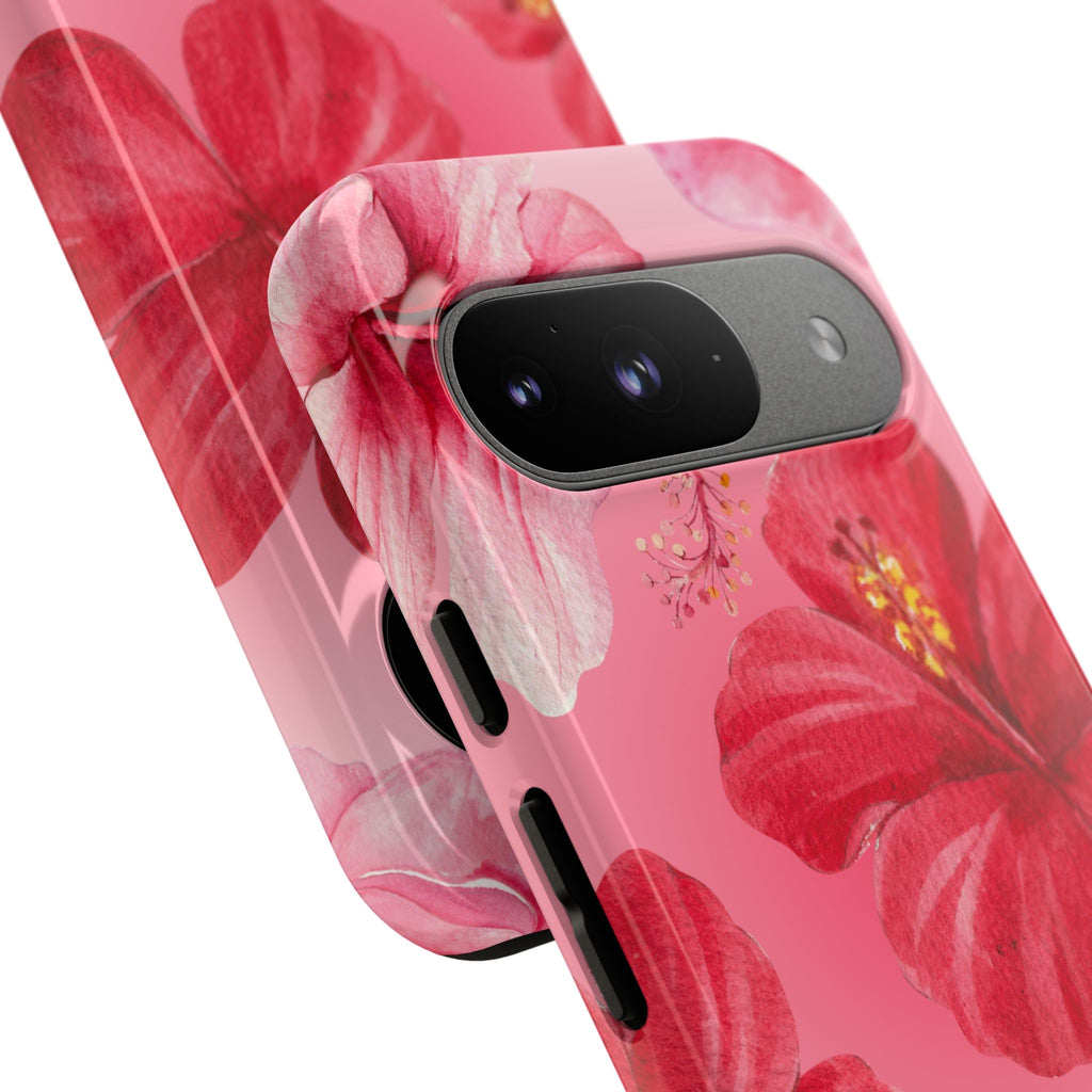 Hibiscus Pink Tough Phone Case — Floral Tropical Protective Cover