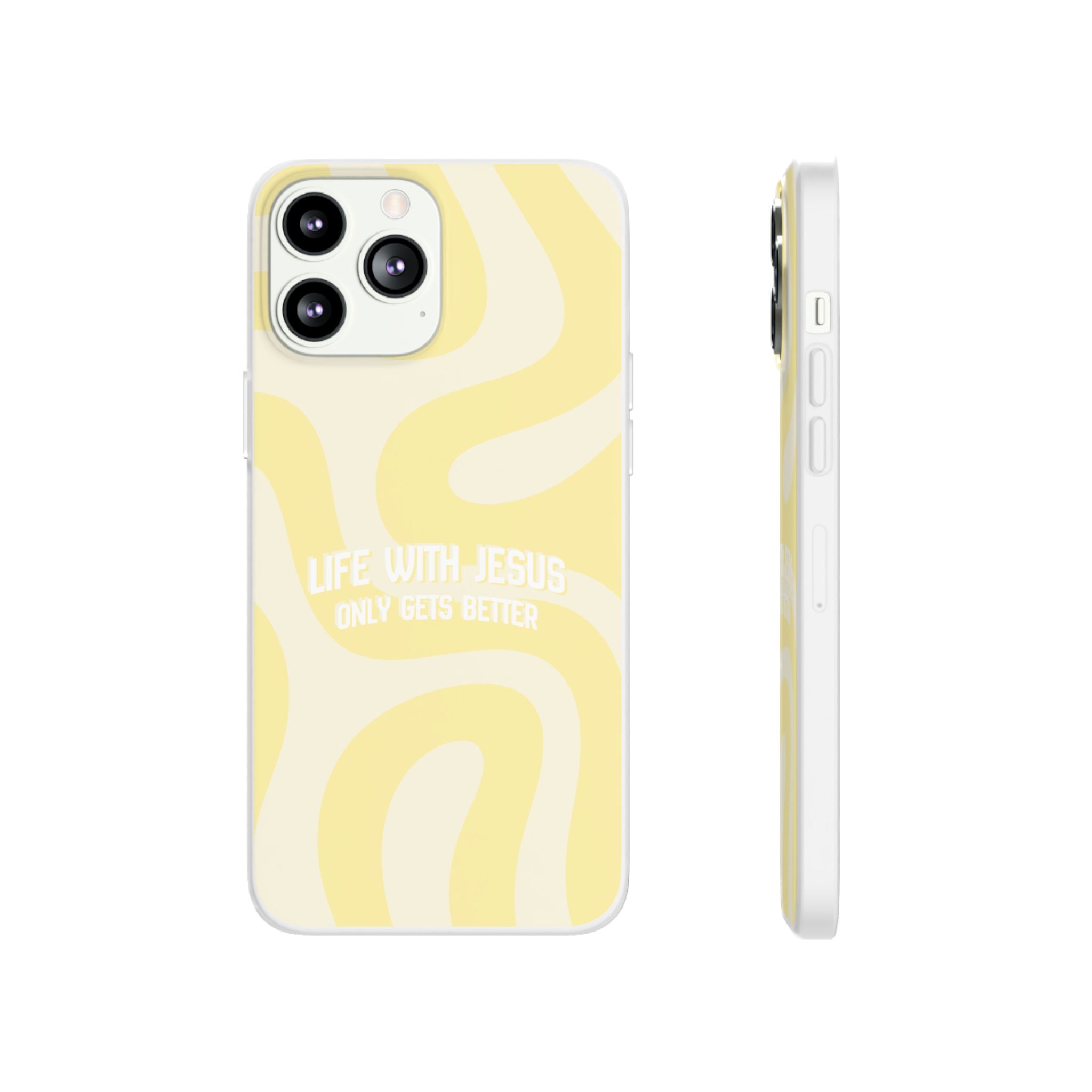 Christian Phone Case - "Life With Jesus Only Gets Better" Yellow Swirl Flexi Case