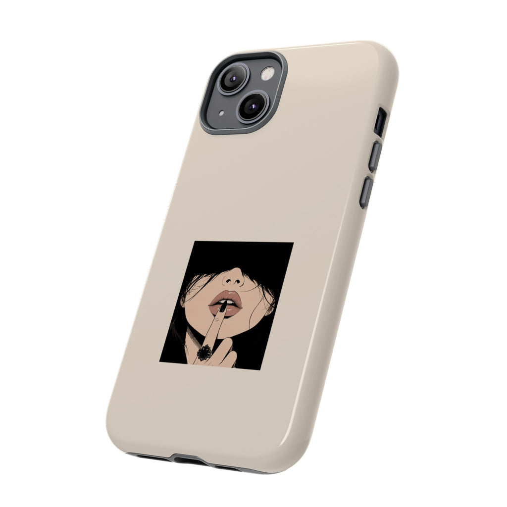 Minimal Anime Girl Shh Design, Edgy Aesthetic Protective Cover