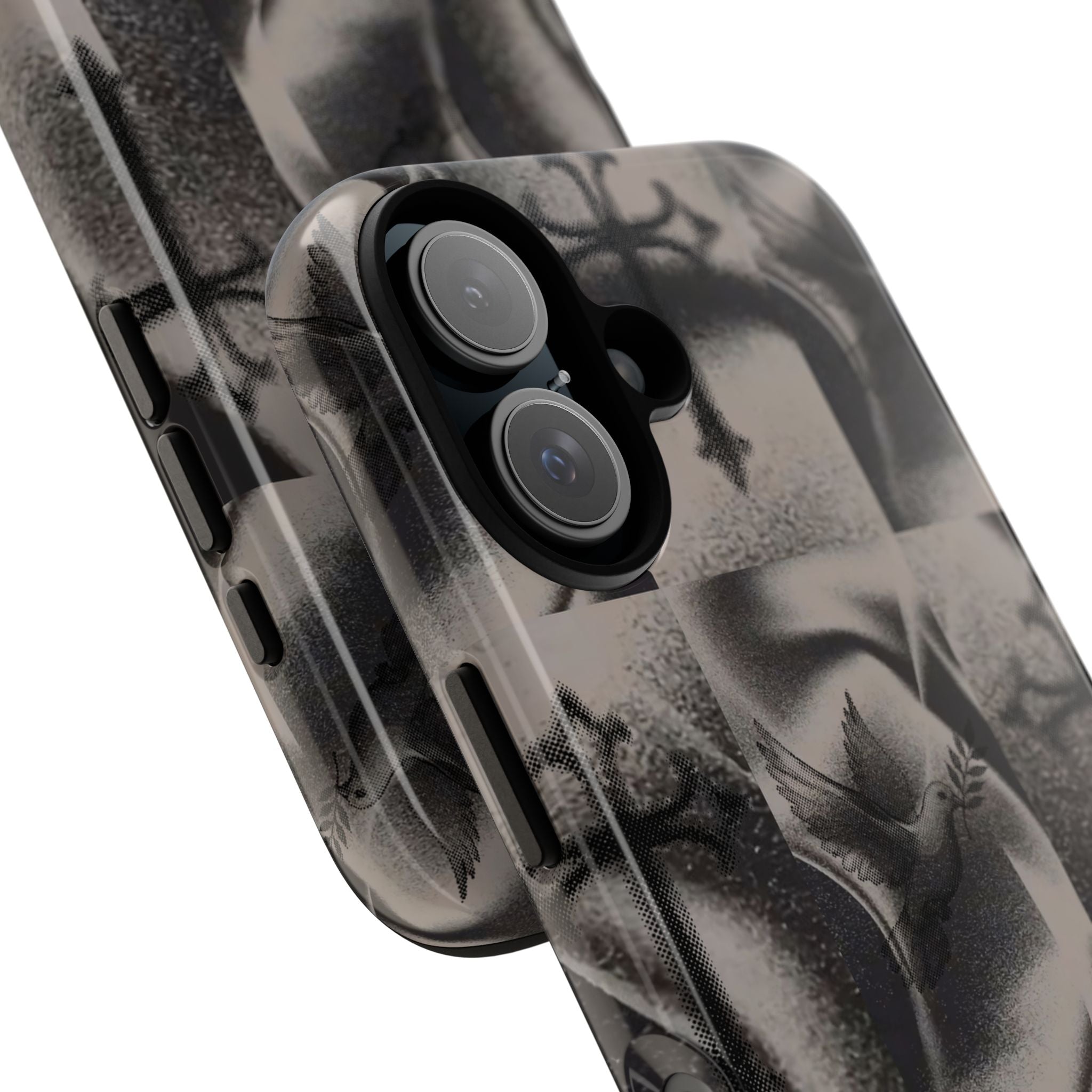 Gothic Cross & Dove Phone Case — Moody Checkerboard Protective Case