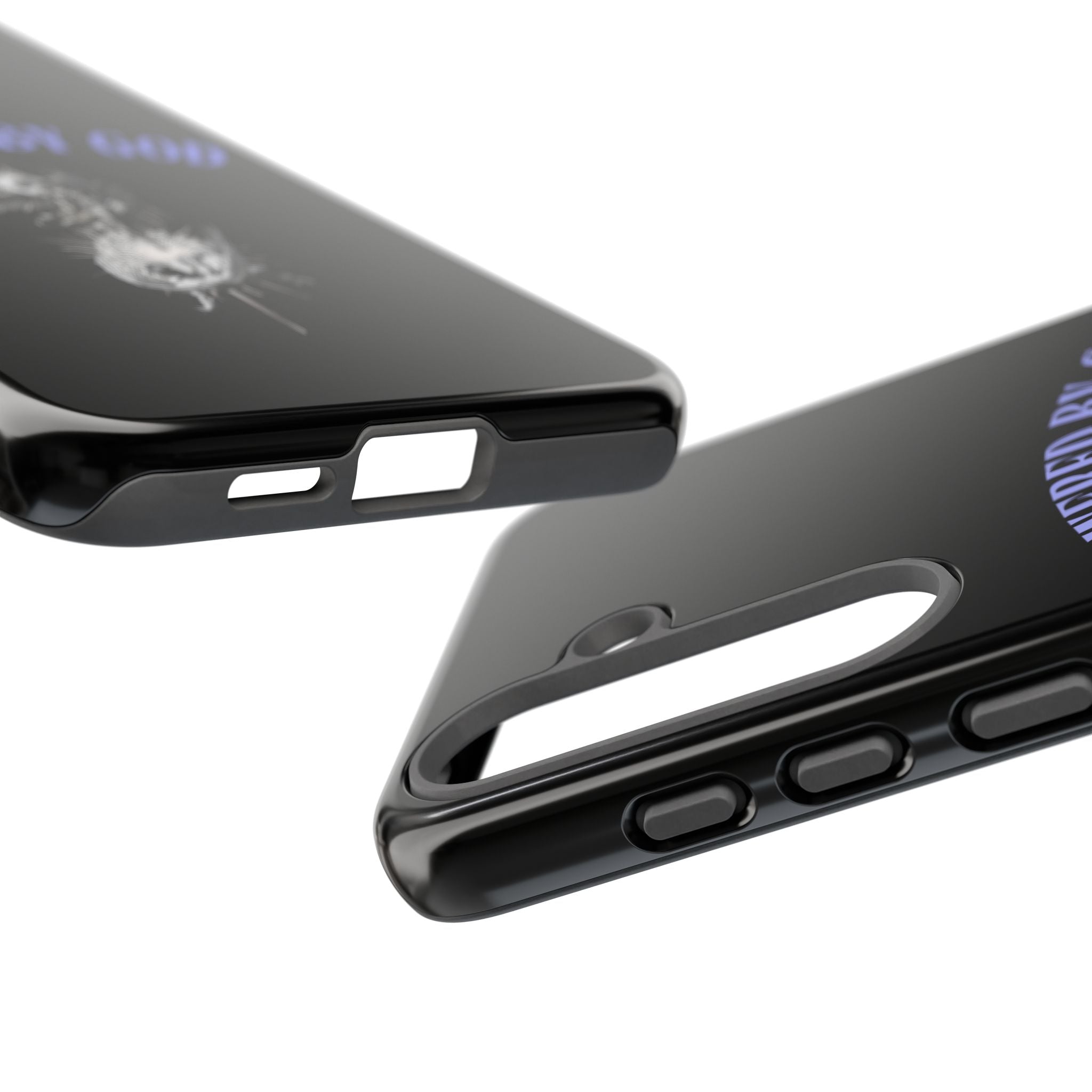 Phone Case — "Powered by God" Black Protective Case with Angelic Skull Design