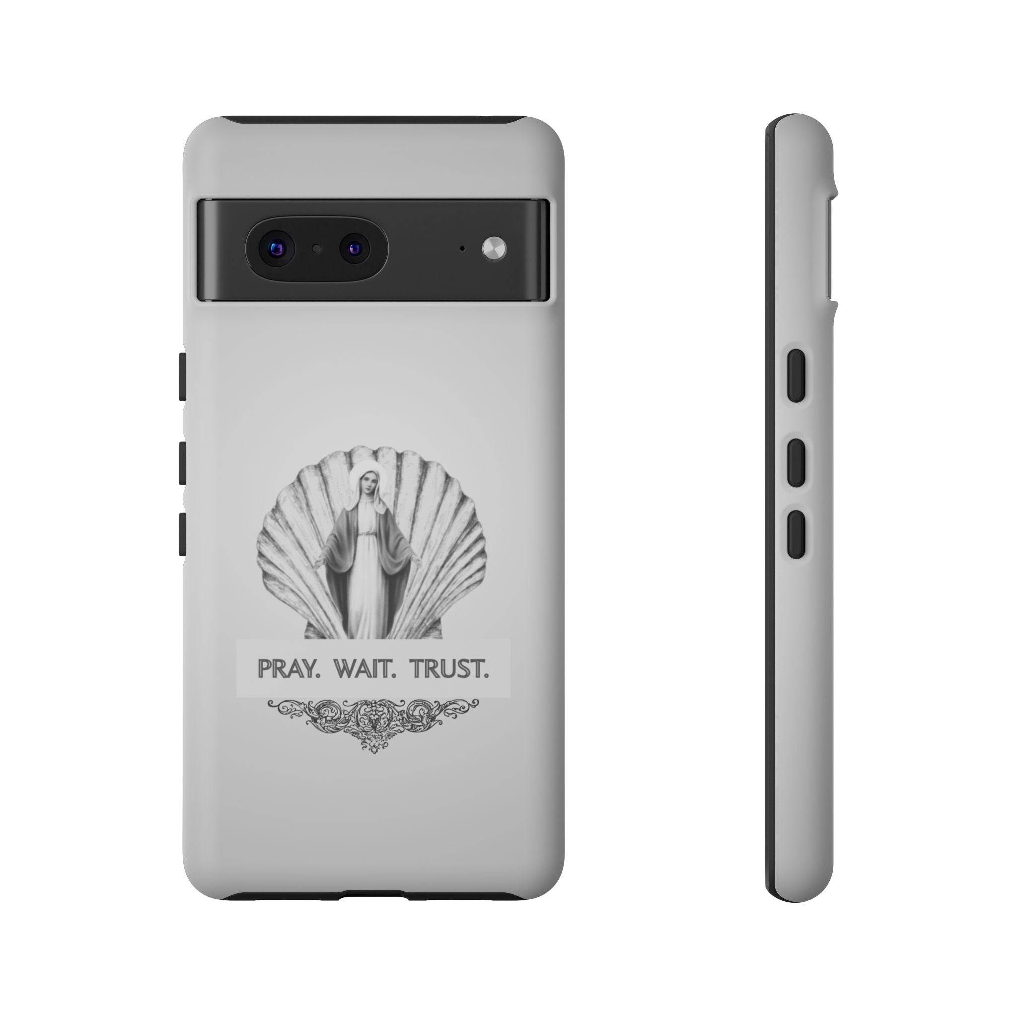 Phone Case — 'Pray. Wait. Trust.' Religious Shell Design (Catholic Inspirational)