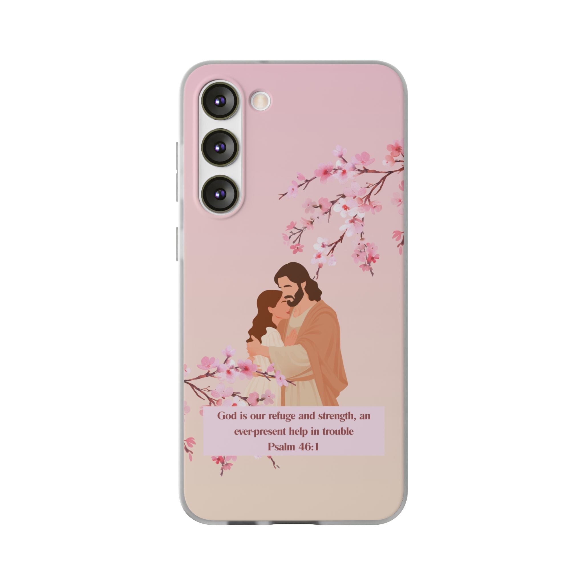 God Is Our Refuge – Psalm 46:1 Cherry Blossom Christian Flexi Phone Case