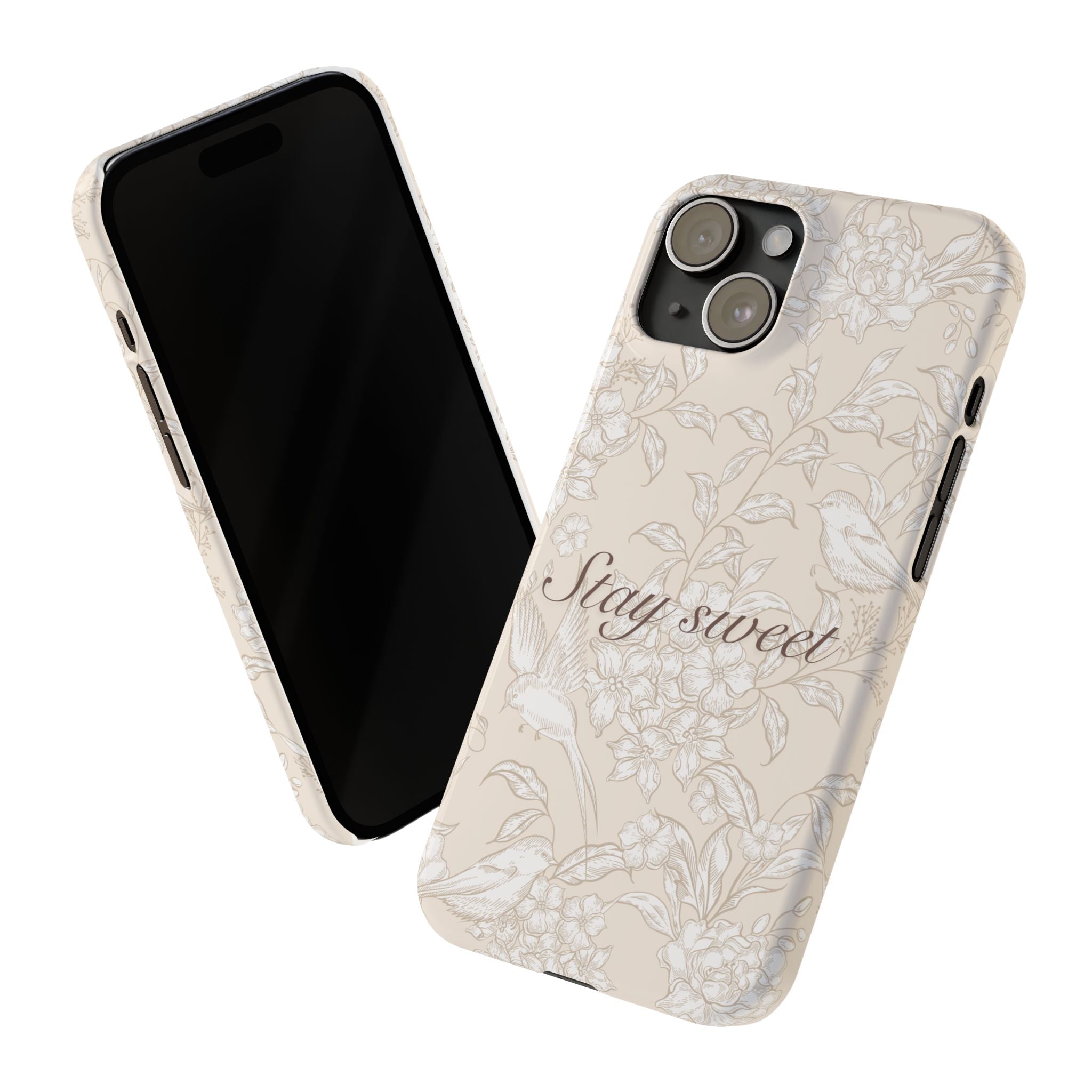 Stay Sweet Floral Slim Phone Case — Beige Bird & Blossom Protective Cover