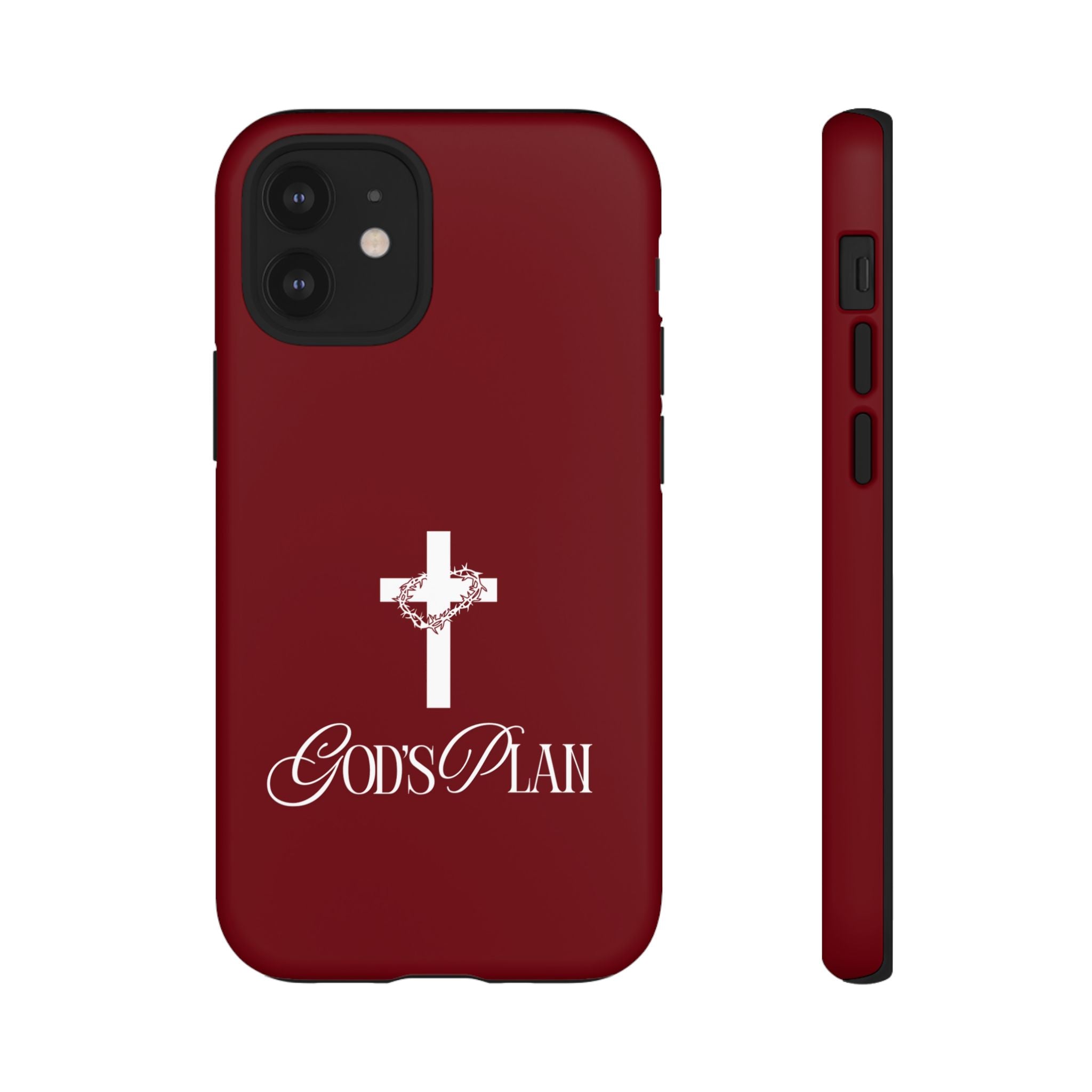 God's Plan — Christian Tough Phone Case | Cross Faith Burgundy Cover