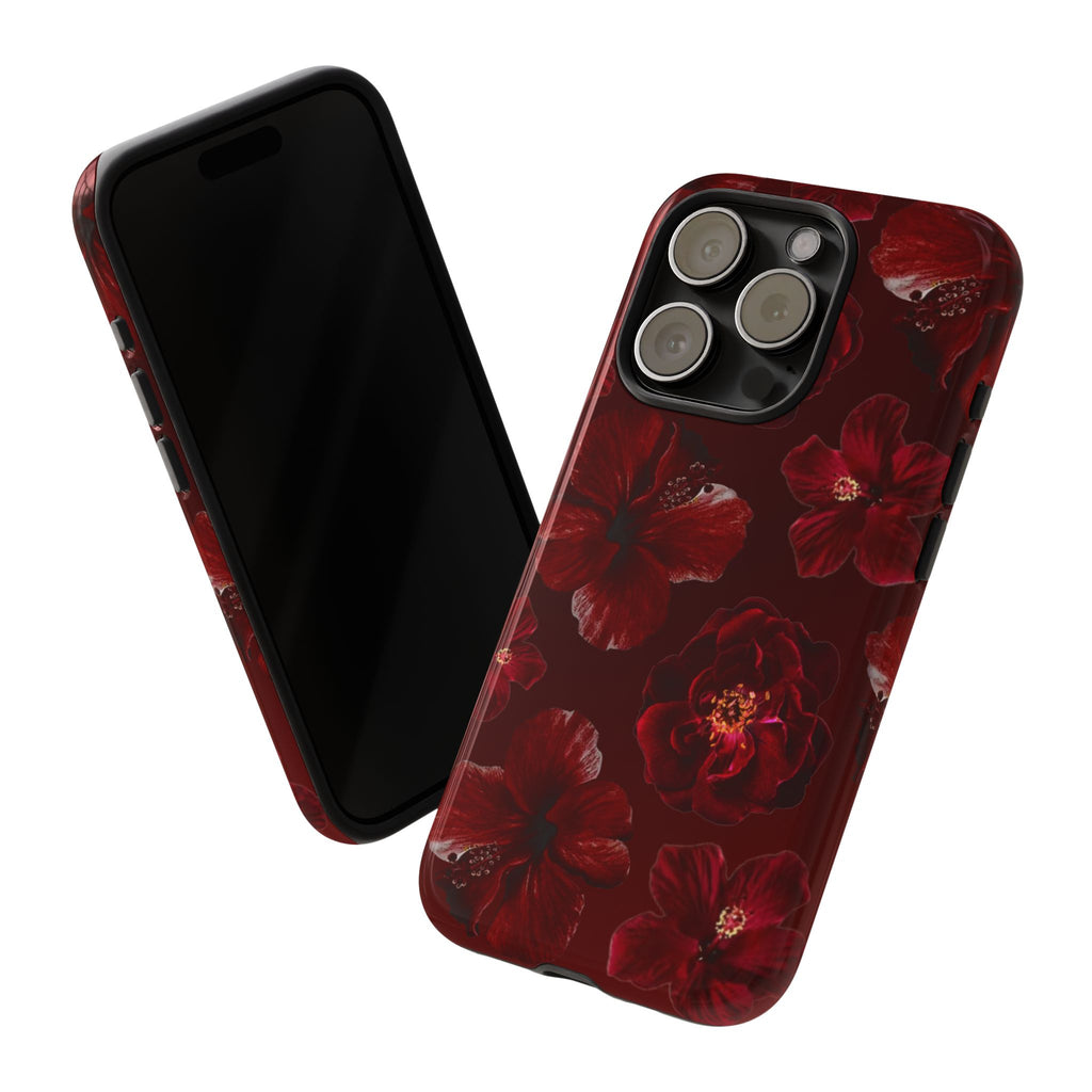 Dark Red Floral Phone Case – Protective Tough Case with Burgundy Roses