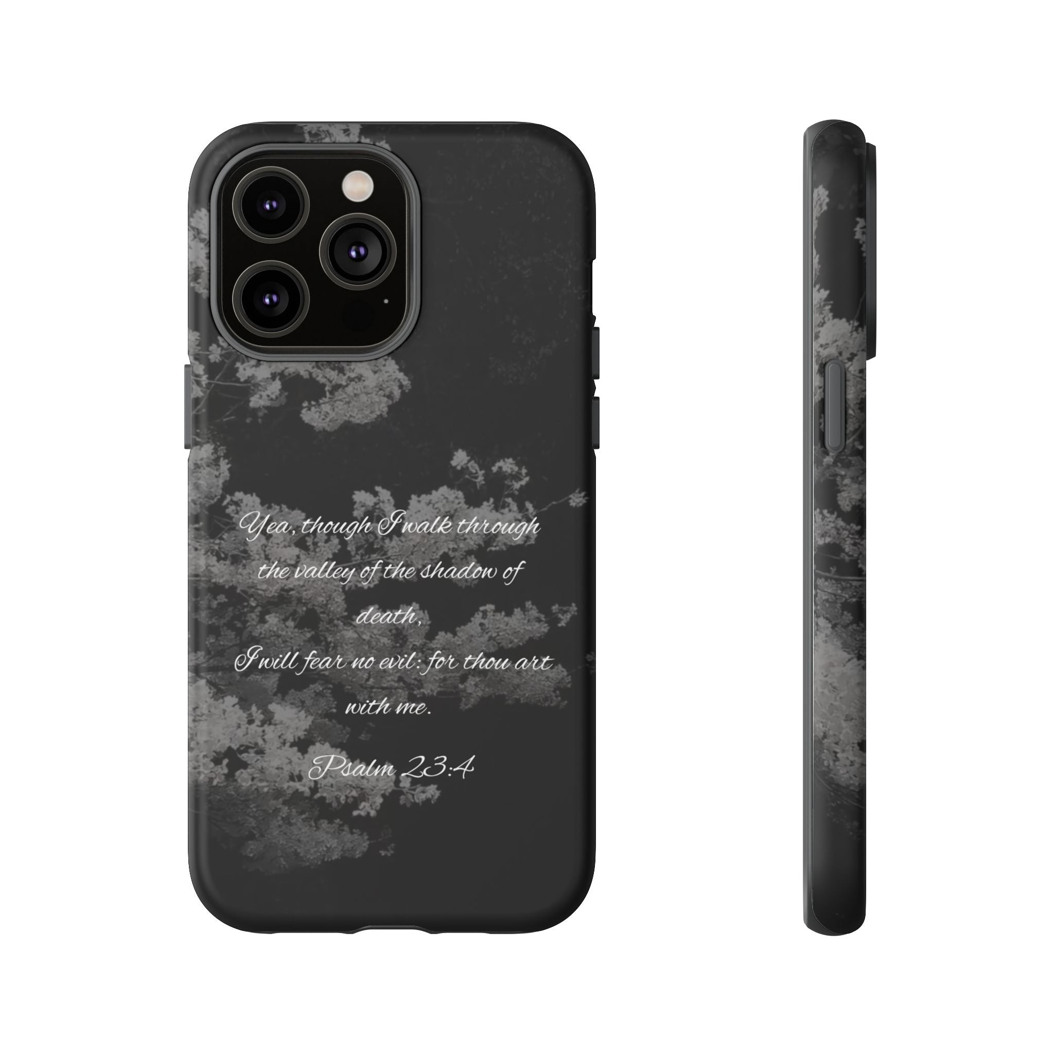 Bible Verse Phone Case — Psalm 23:4 Comfort Black Protective Cover