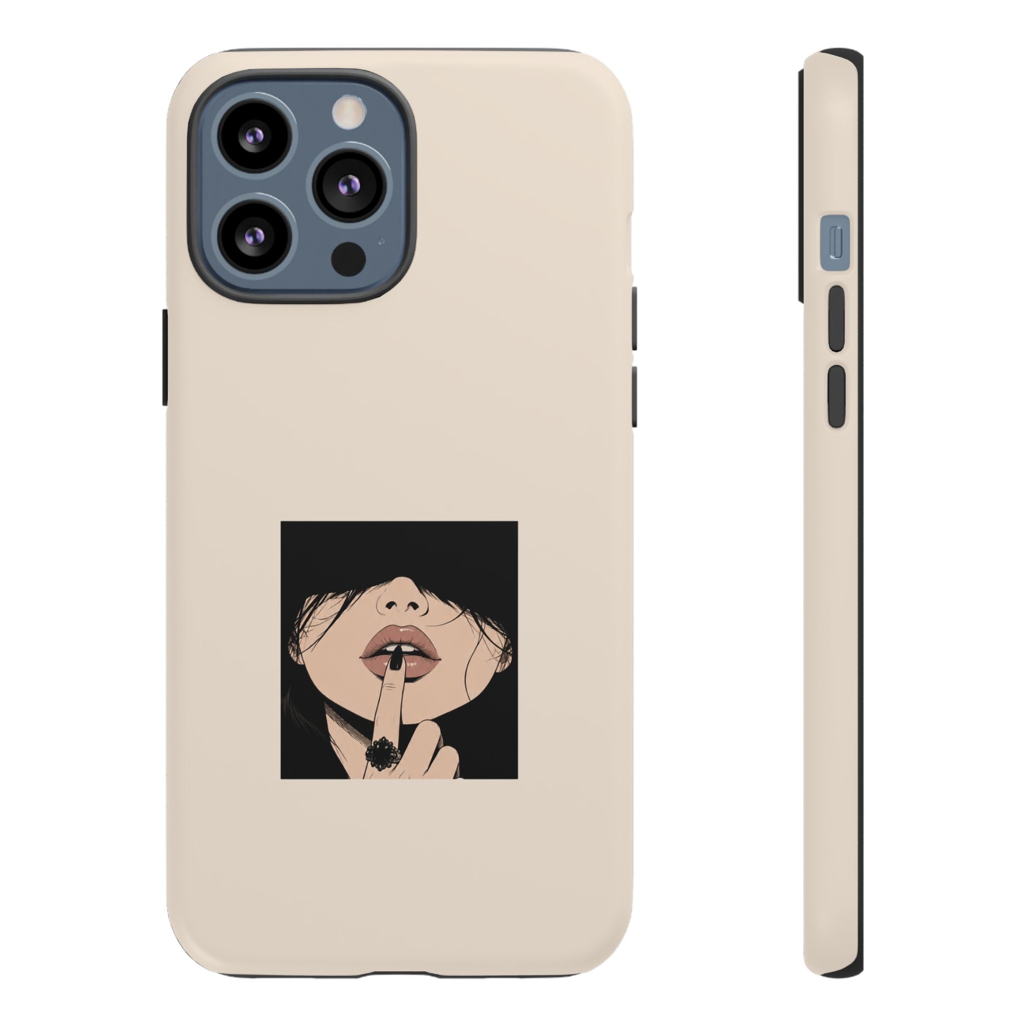 Minimal Anime Girl Shh Design, Edgy Aesthetic Protective Cover