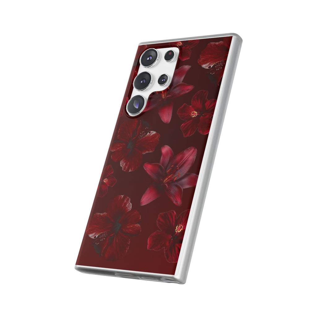 Red Floral Flexi Phone Case – Dark Burgundy Lily Pattern