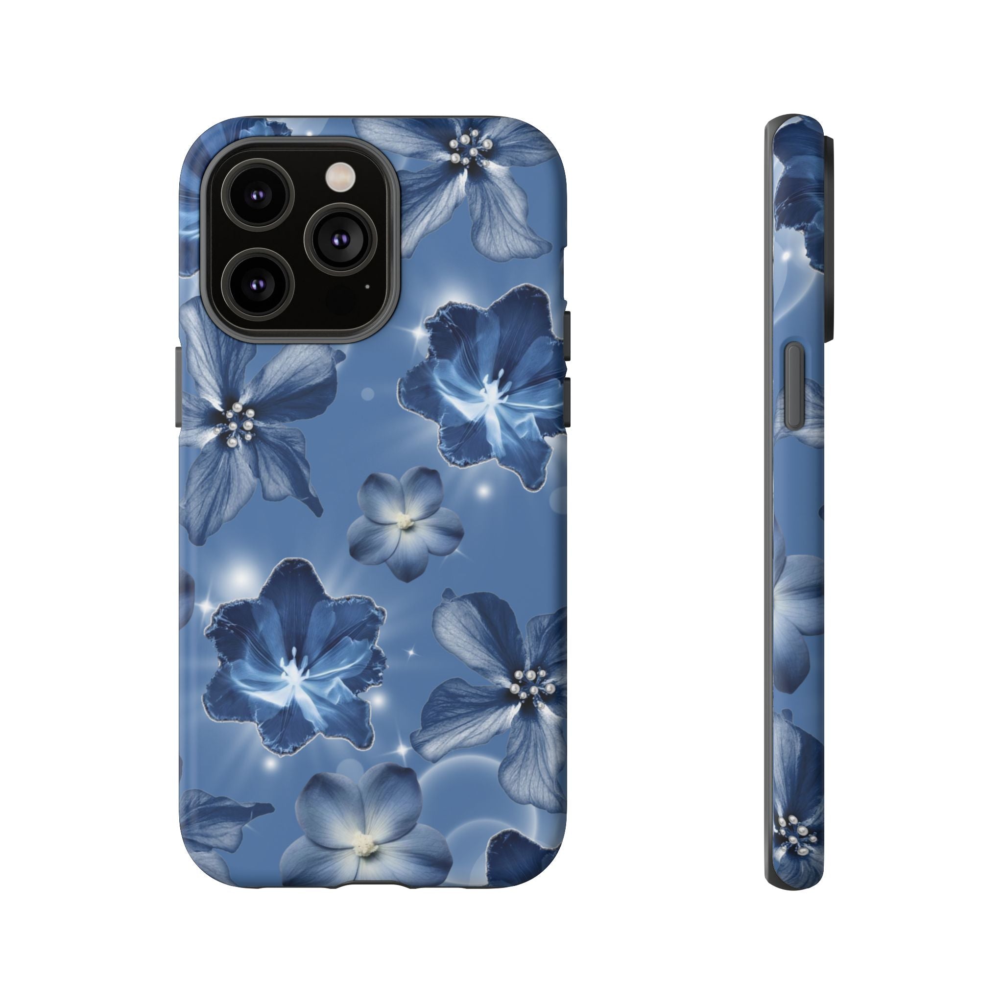 Blue Floral Tough Phone Case — Protective Blossom Design