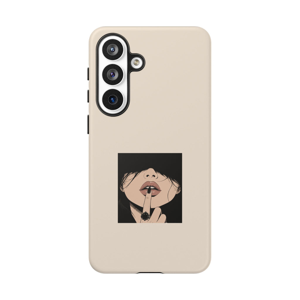 Minimal Anime Girl Shh Design, Edgy Aesthetic Protective Cover
