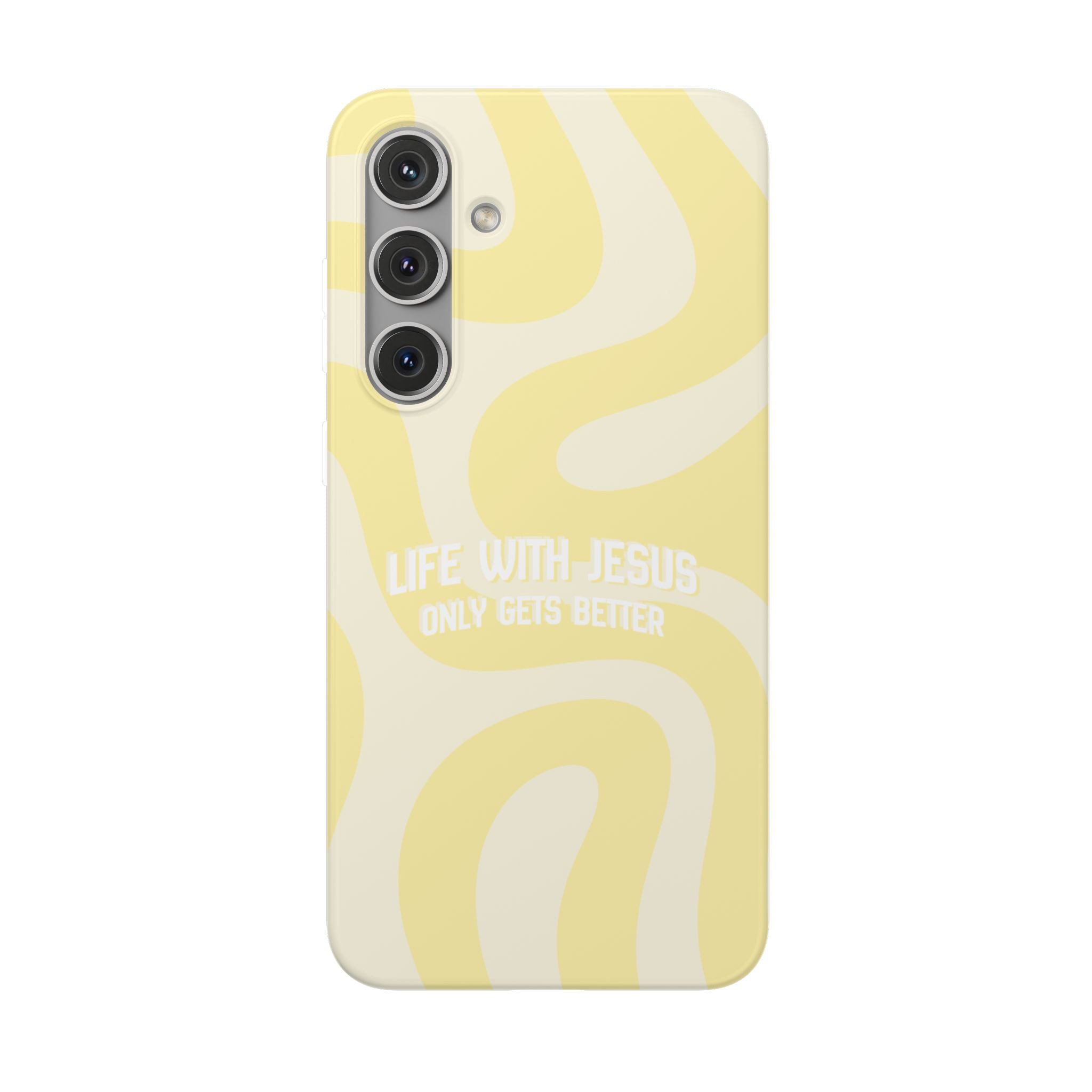 Christian Phone Case - "Life With Jesus Only Gets Better" Yellow Swirl Flexi Case