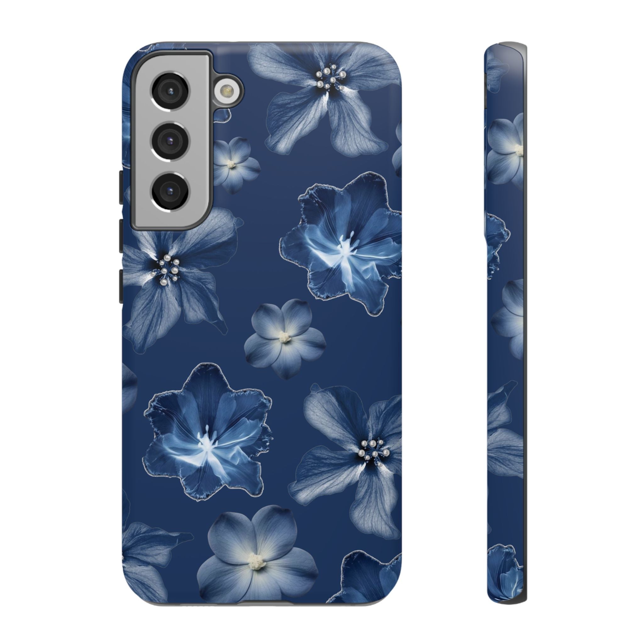 Navy Floral Tough Phone Case — Blue Bloom Protective Cover