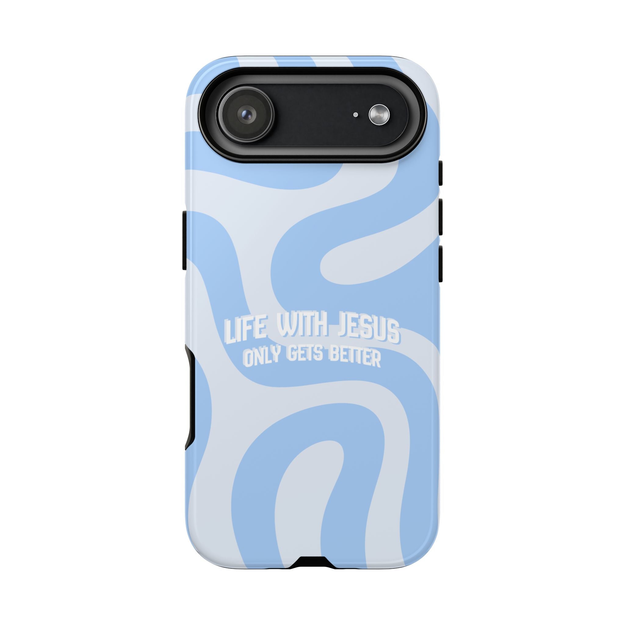 Blue Swirl Phone Case - "Life With Jesus Only Gets Better" Christian iPhone Cover