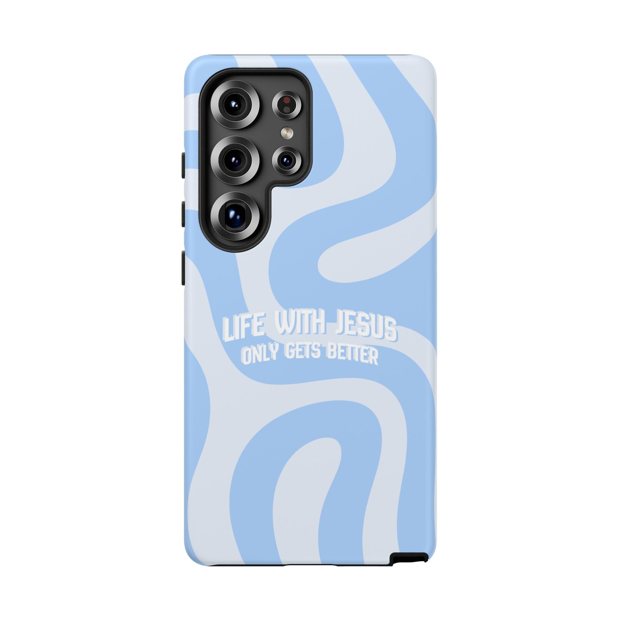 Blue Swirl Phone Case - "Life With Jesus Only Gets Better" Christian iPhone Cover