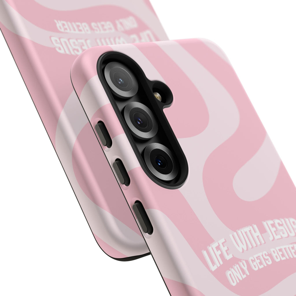 Pink Swirl Phone Case - "Life With Jesus Only Gets Better" Christian iPhone Cover