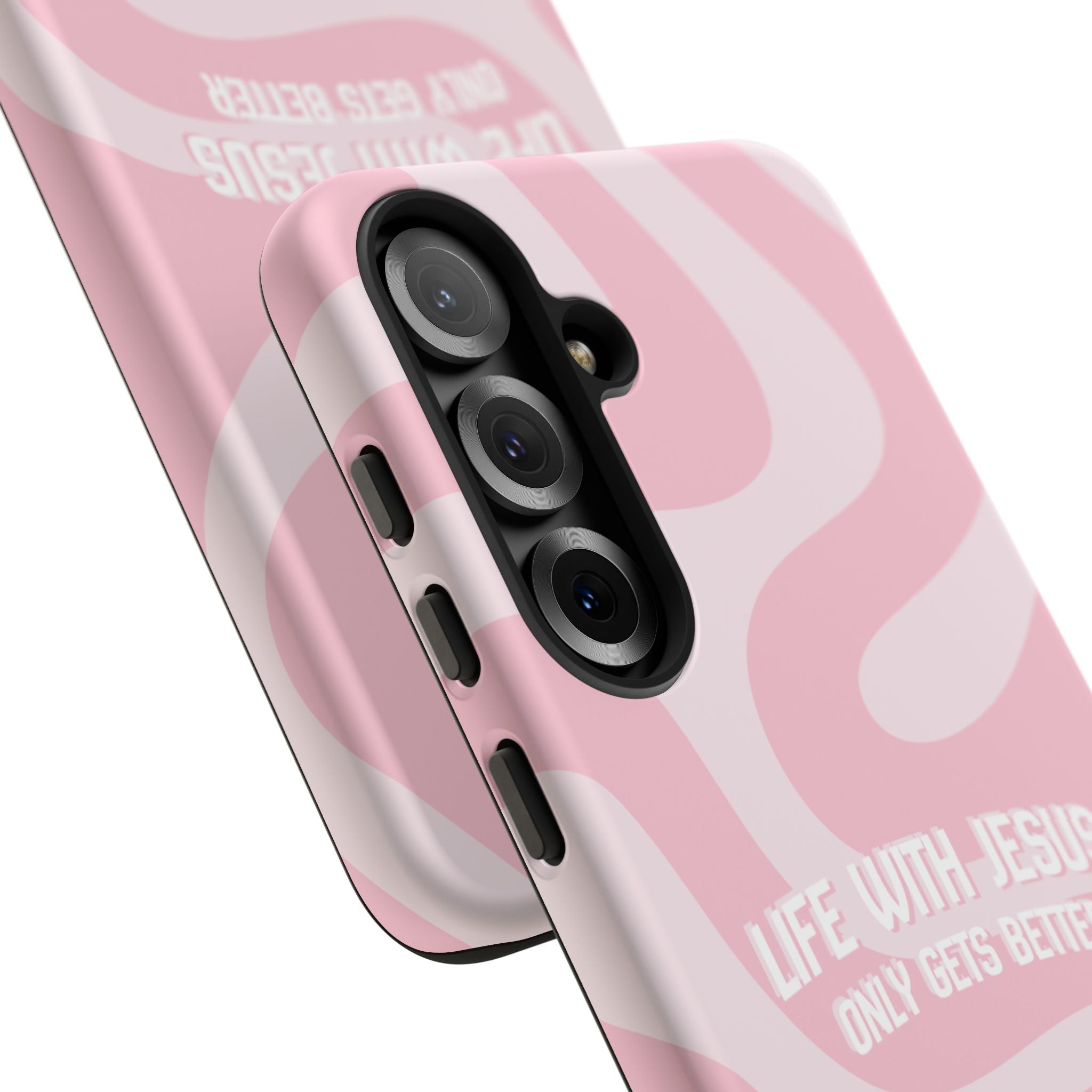 Pink Swirl Phone Case - "Life With Jesus Only Gets Better" Christian iPhone Cover