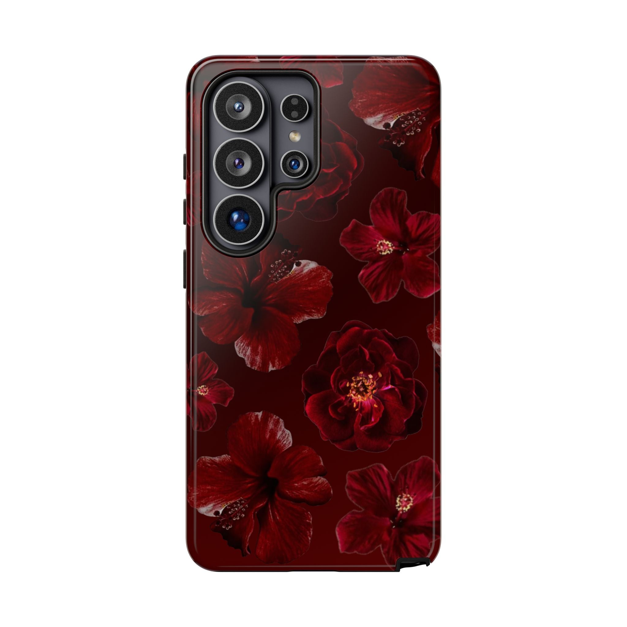 Dark Red Floral Phone Case – Protective Tough Case with Burgundy Roses