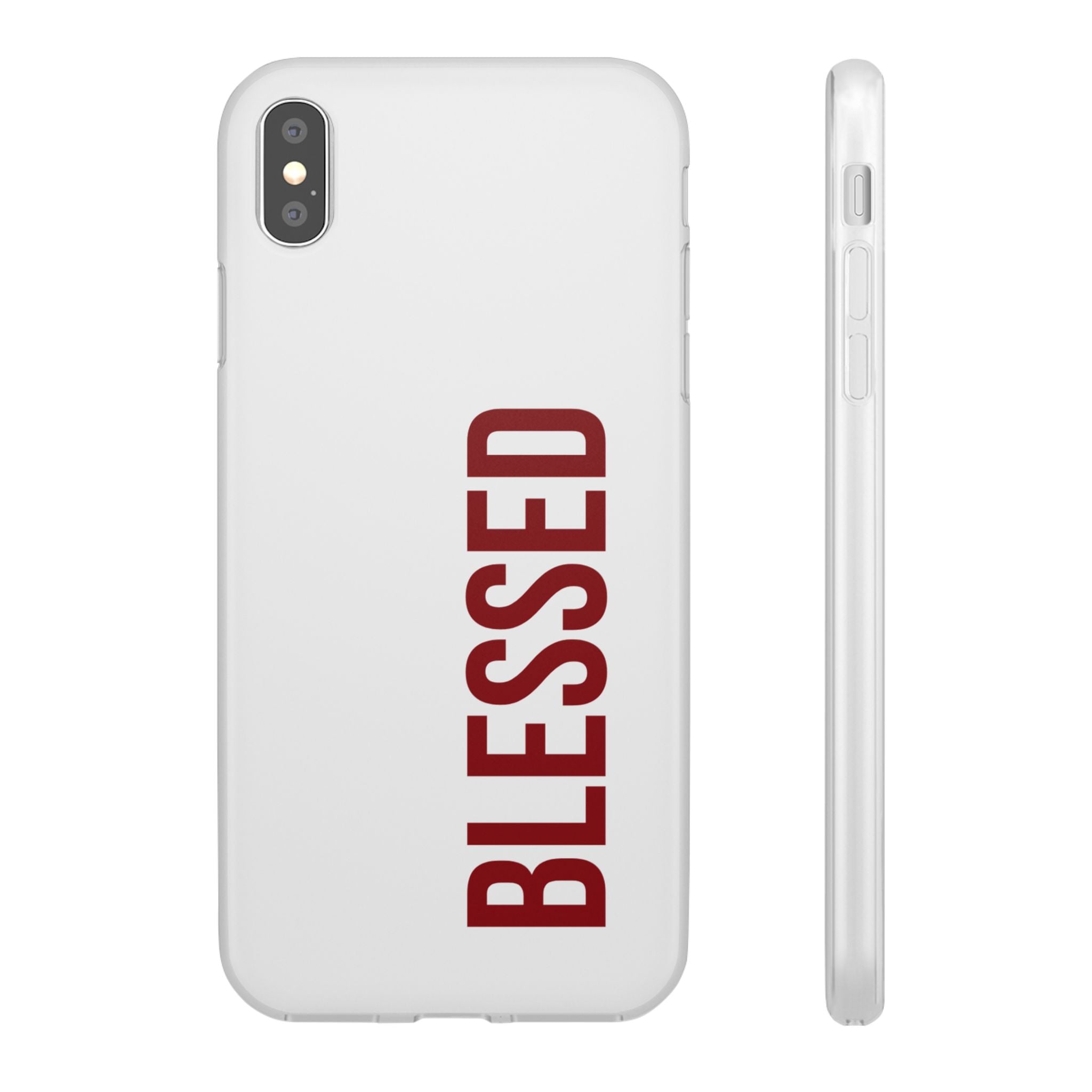 Blessed Phone Case — Vertical Red Typography Clear Flexi Case
