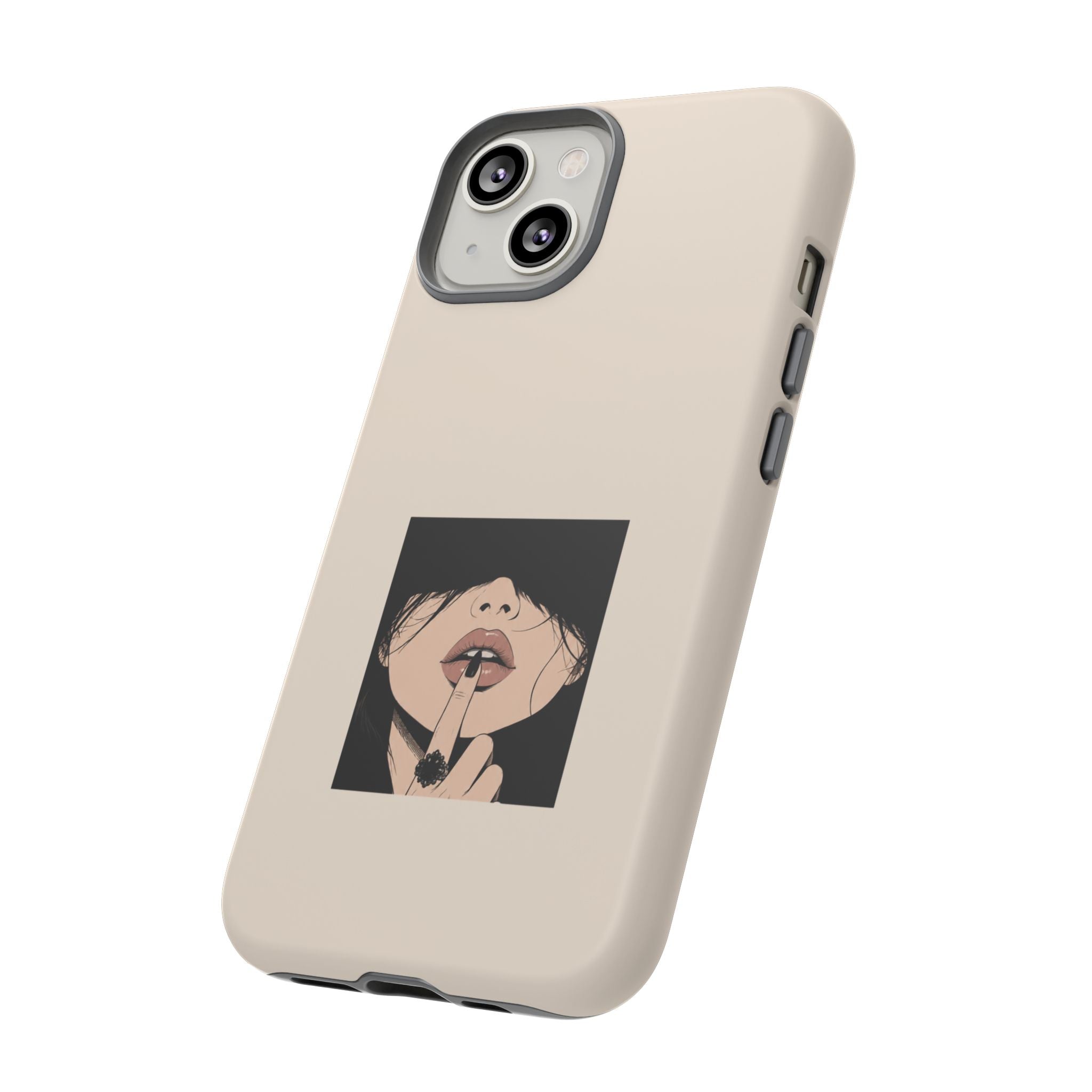 Minimal Anime Girl Shh Design, Edgy Aesthetic Protective Cover