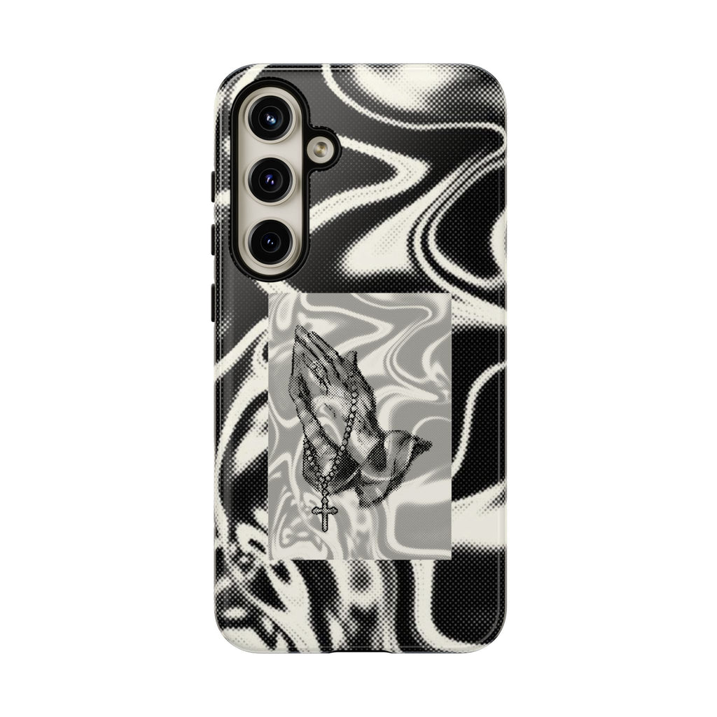 Praying Hands Phone Case – Black White Marble Spiritual Design