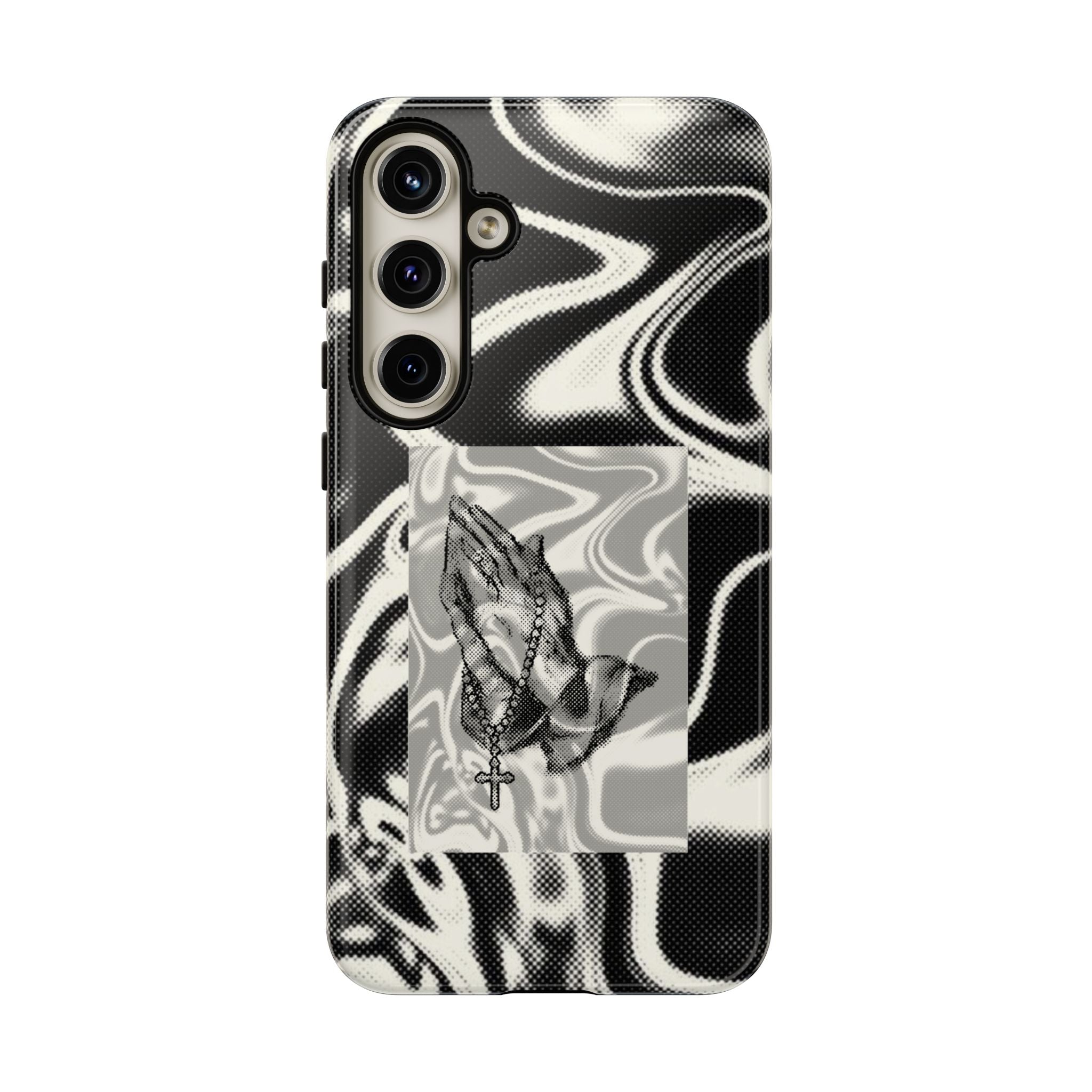 Praying Hands Phone Case – Black White Marble Spiritual Design