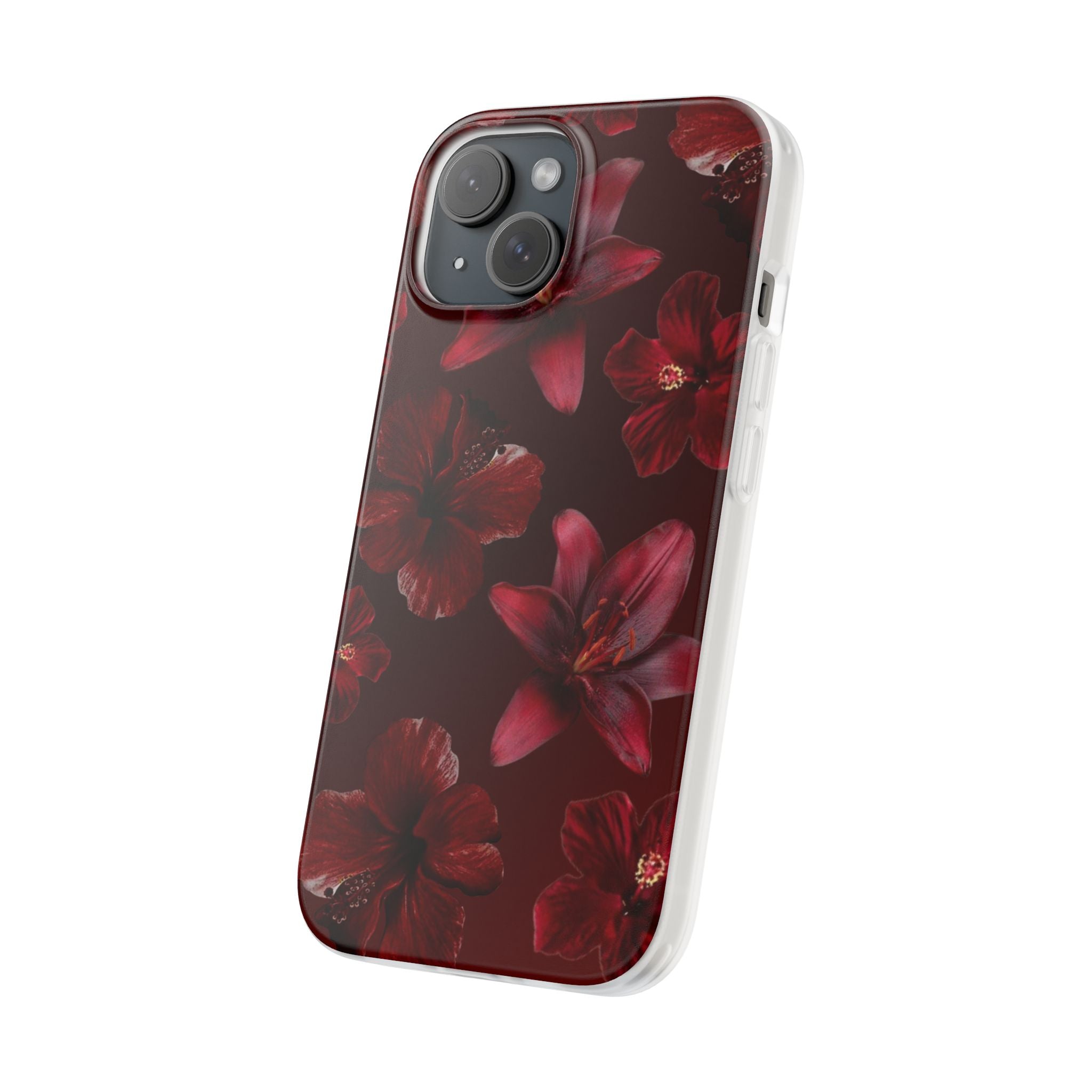 Red Floral Flexi Phone Case – Dark Burgundy Lily Pattern