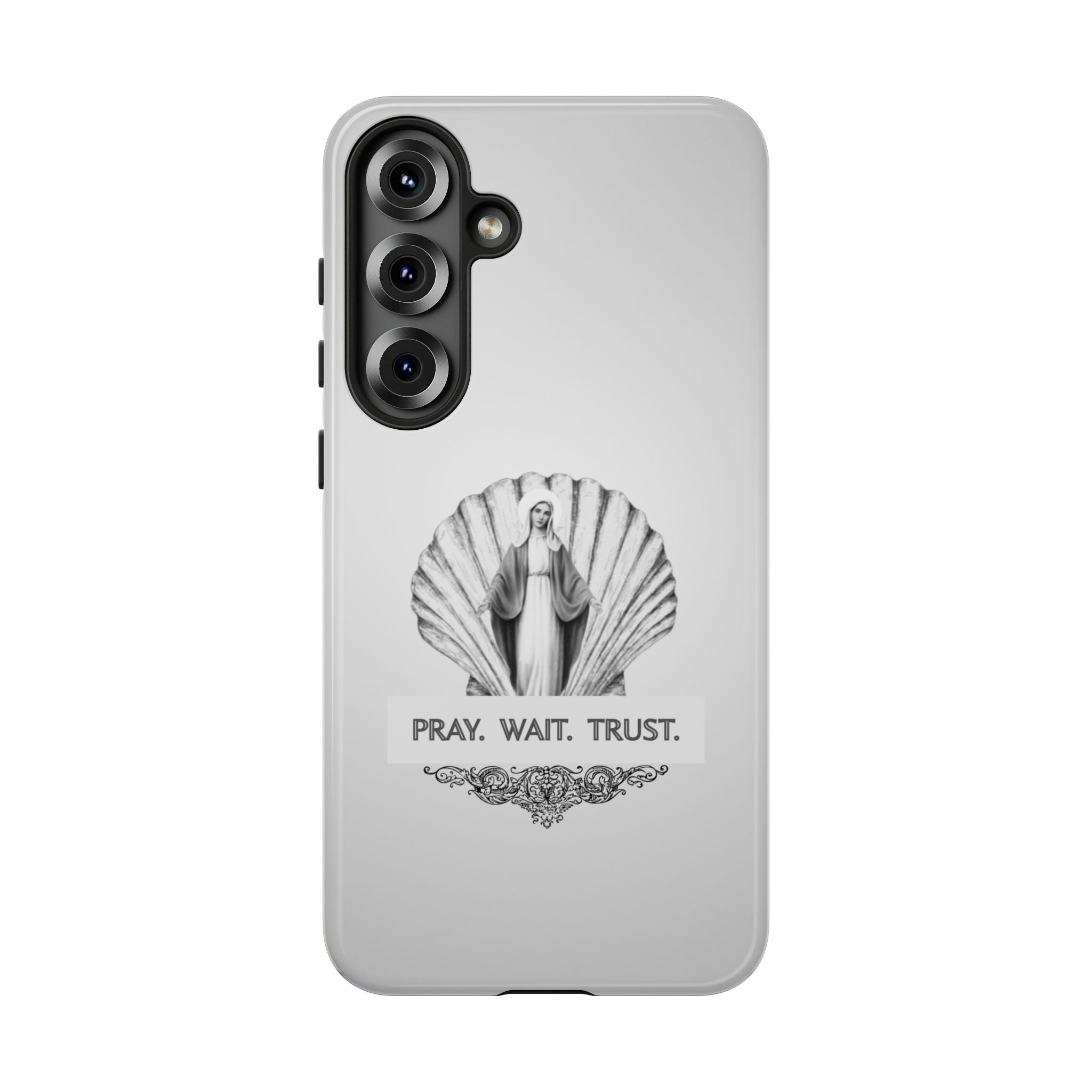 Phone Case — 'Pray. Wait. Trust.' Religious Shell Design (Catholic Inspirational)
